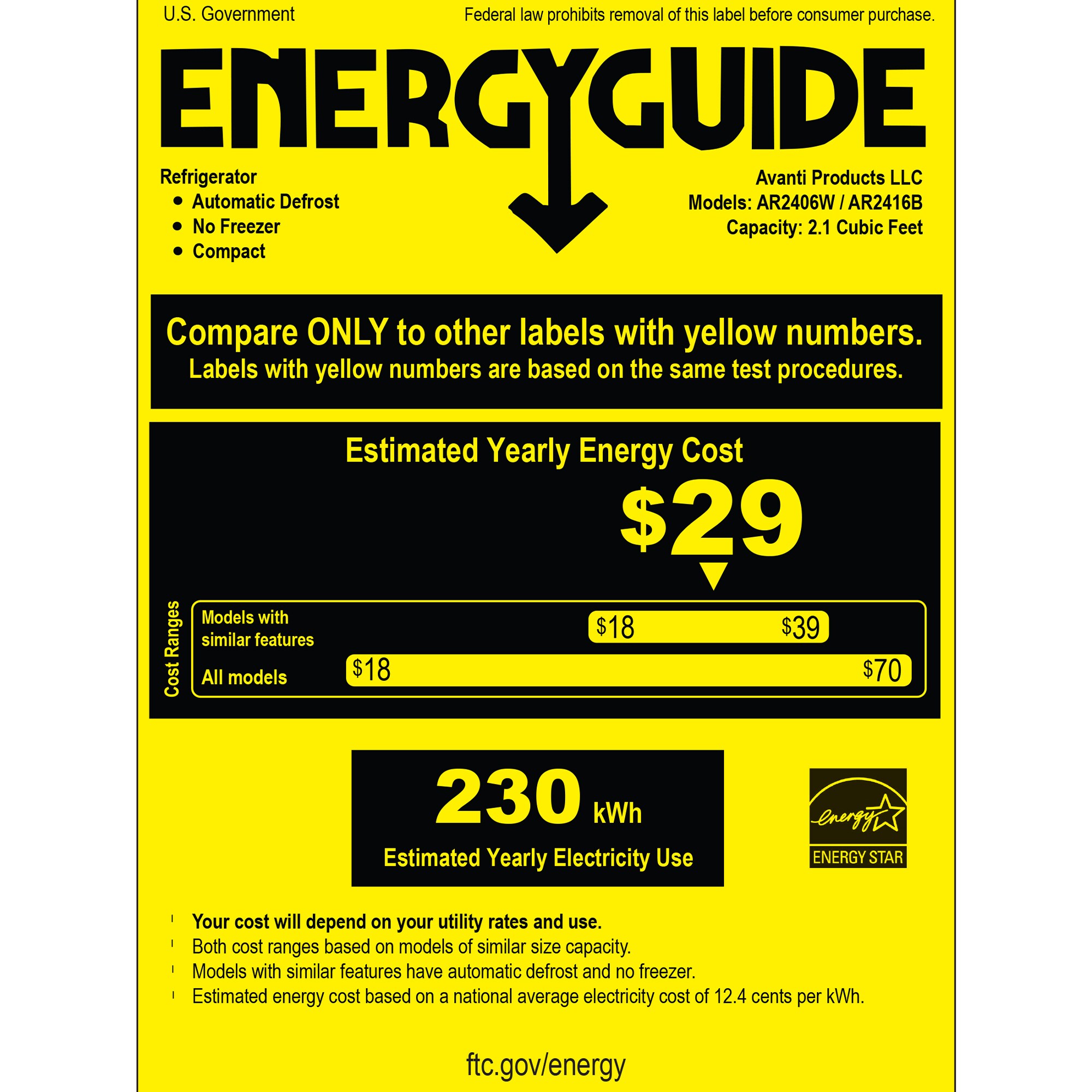 Avanti 19 in. 2.2 cu. ft. Undercounter Refrigerator - Black, , hires