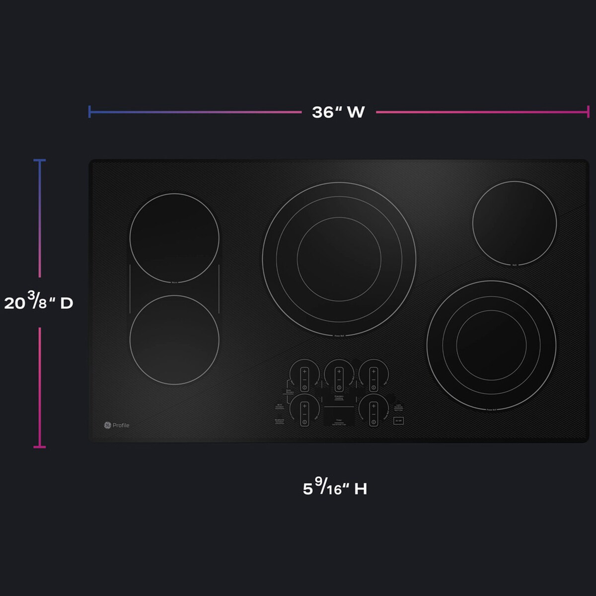 GE Profile 36 in. 5-Burner Smart Electric Cooktop with Simmer Burner & Power Burner - Black, , hires