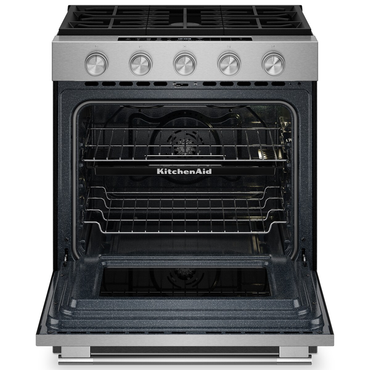 KitchenAid 30 in. 5.0 cu. ft. Smart Air-Fry True European Convection Steam Slide-In Gas Range with 5 Sealed Burners & Griddle - Fingerprint Resistant Stainless Steel, , hires