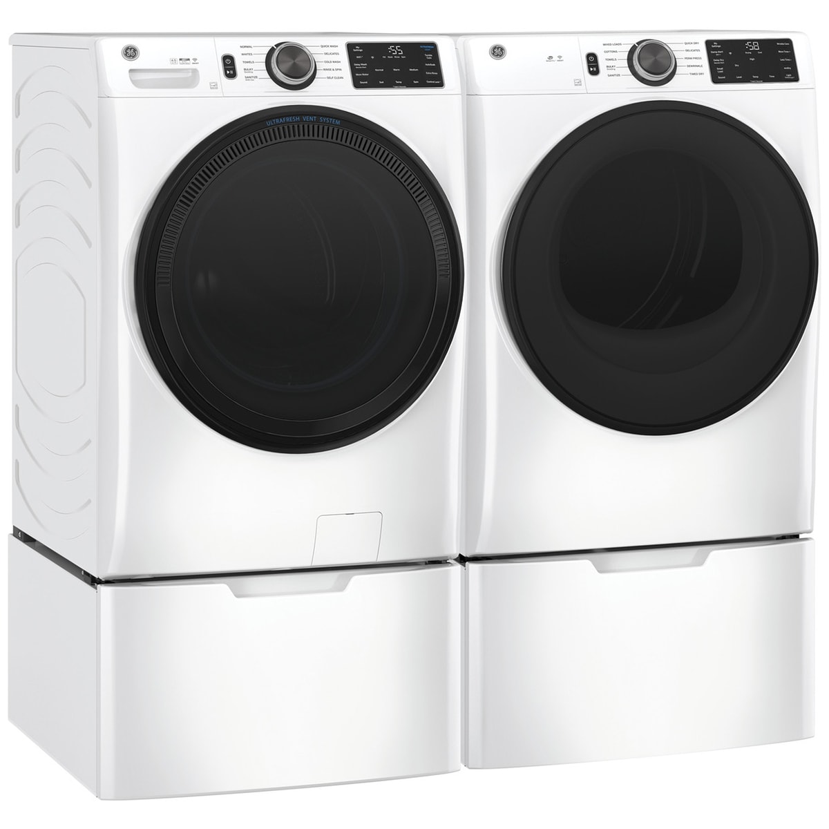 GE 28 in. 7.8 cu. ft. Smart Stackable Gas Dryer with Sanitize Cycle & Sensor Dry - White, White, hires