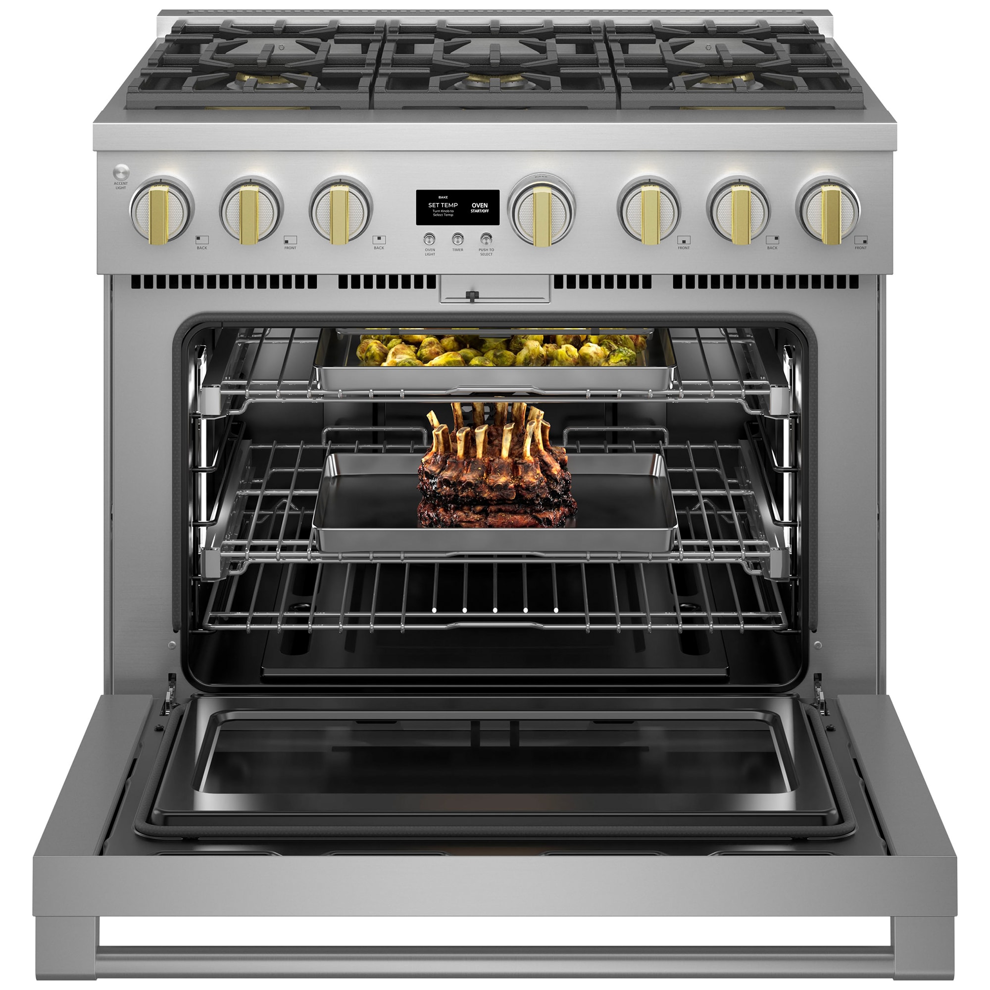 Monogram Statement Series 36 in. 6.2 cu. ft. Smart Standard Convection Gas Range with 6 Sealed Burners - Stainless Steel, , hires