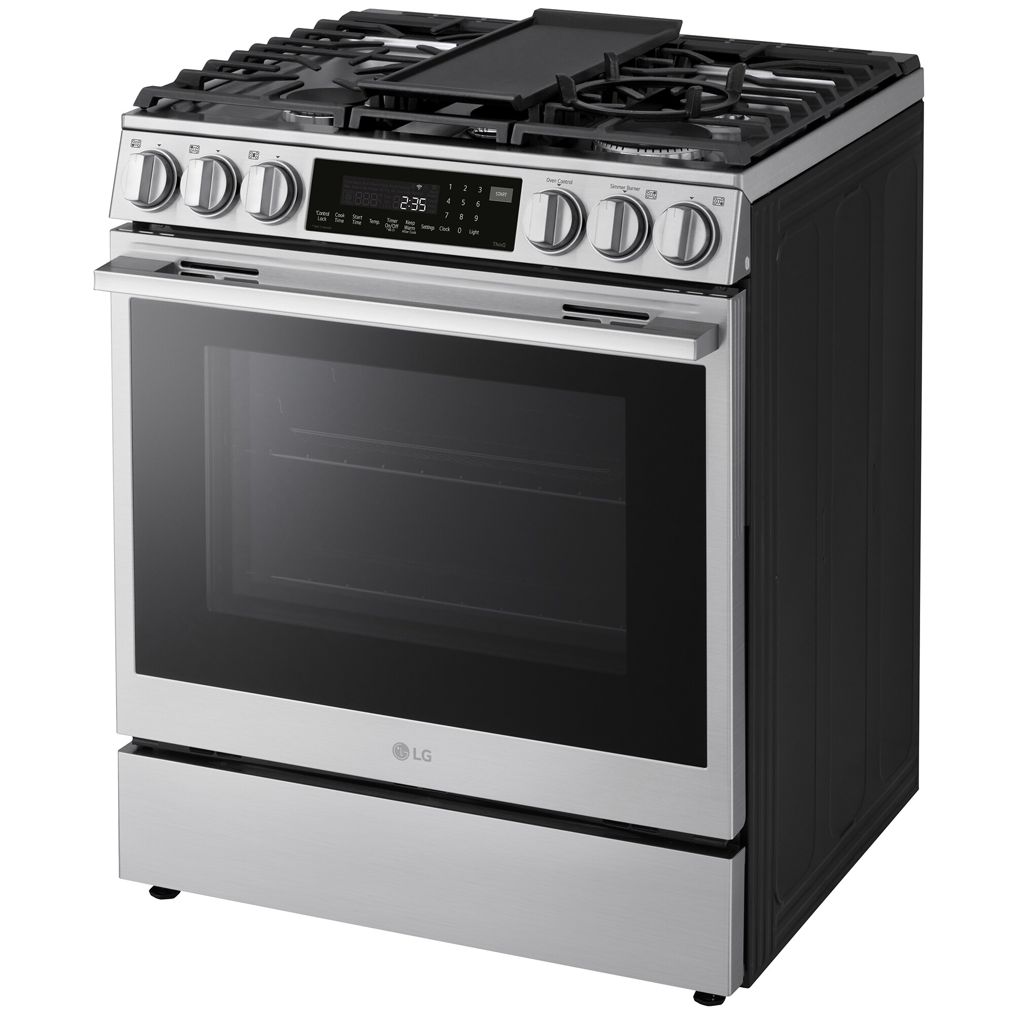 LG 30 in. 6.3 cu. ft. Smart Air-Fry True European Convection Slide-In Gas Range with 5 Sealed Burners & Griddle - PrintProof Stainless Steel, , hires