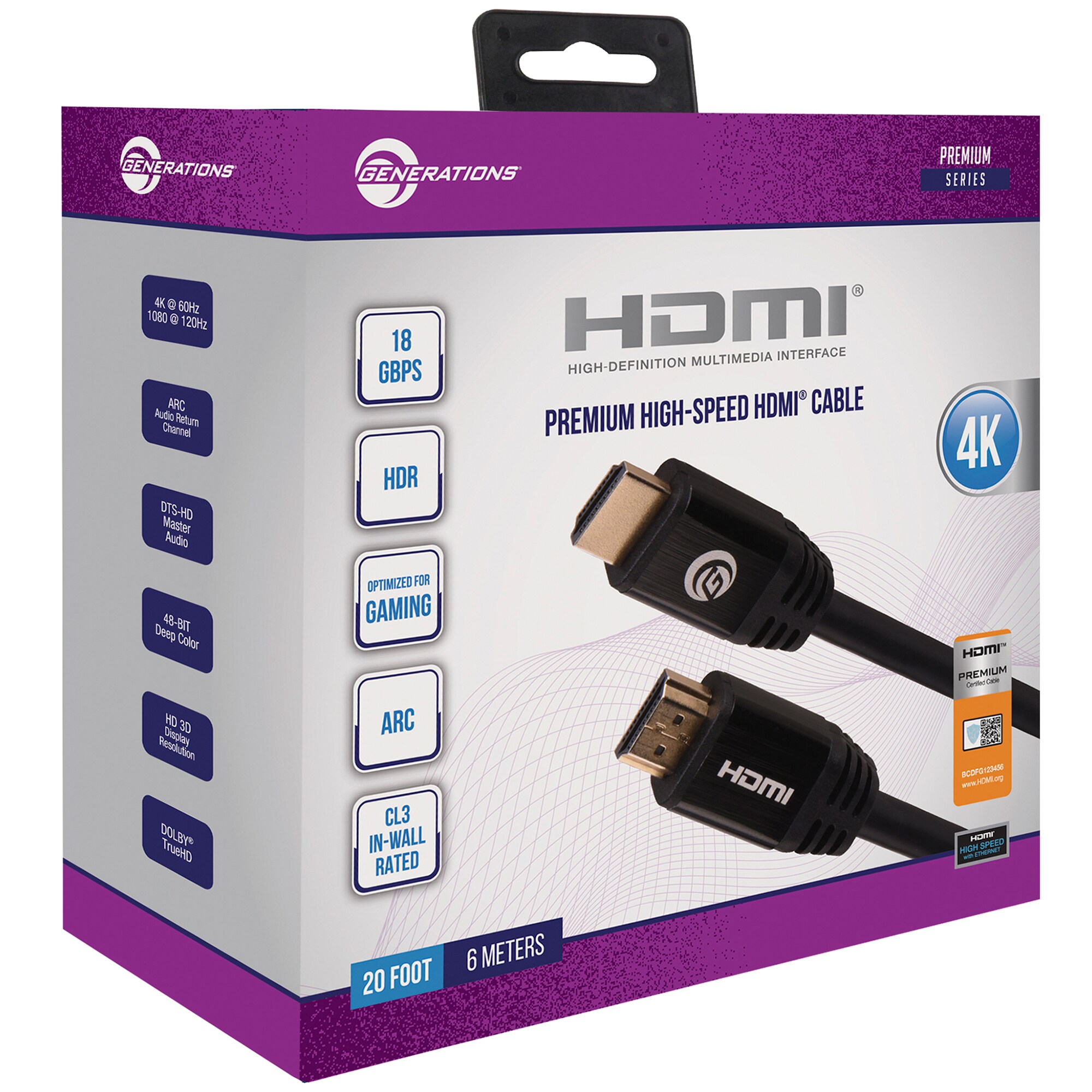 Generations Premium Series 20 FT. 18 GBPS High-Speed HDMI Cable - Black, , hires