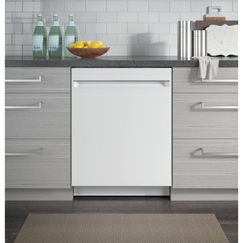 GE 24 in. Top Control Flush-Mount Dishwasher with 51 dBa Sound Level, Condensate Dry & Pocket Handle - White, White, hires