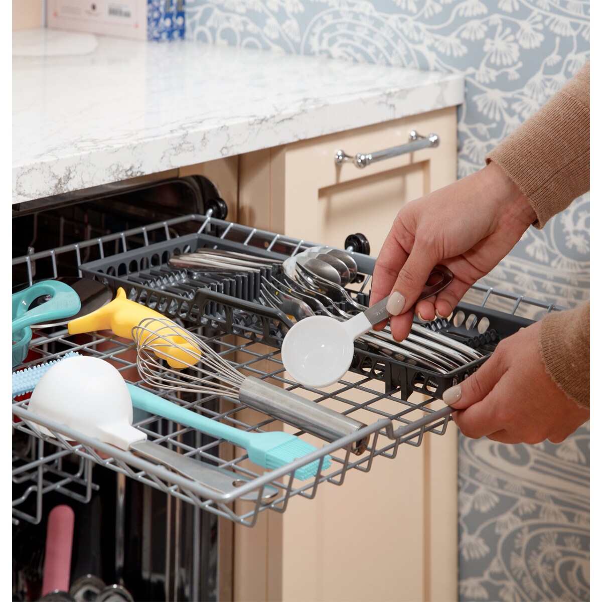 GE 24 in. Top Control Flush-Mount Dishwasher with 45 dBa Sound Level, 3rd-Rack, Dry Boost & Pocket Handle - Slate, Slate, hires
