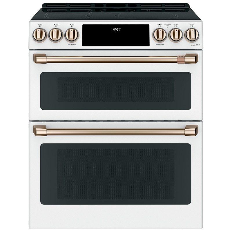 Cafe 30 in. 6.7 cu. ft. Smart Air Fry True European Convection Double Oven Slide-In Electric Range with 5 Induction Burners - Matte White, Matte White, hires