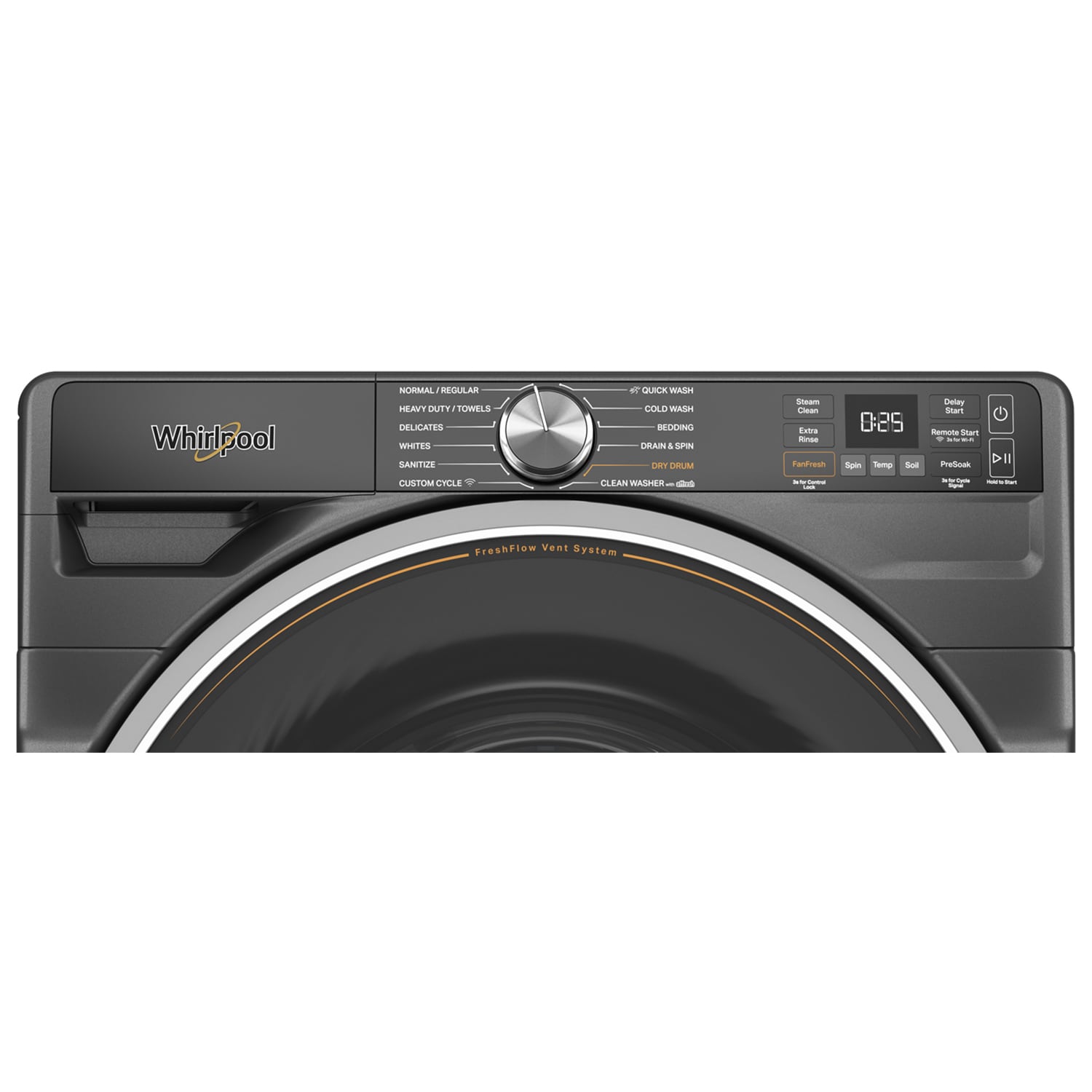 Whirlpool 27 in. 5.0 cu. ft. Smart Stackable Front Load Washer with FreshFlow Vent System, Sanitize & Steam Cycle - Volcano Black, Volcano Black, hires
