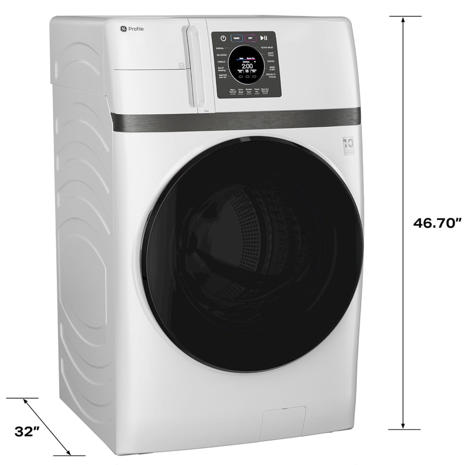 GE Profile 28 in. 4.6 cu. ft. Smart Electric Front Load Ventless All-in-One Combo with Heat Pump, Sensor Dry, Sanitize & Steam Cycle - White, , hires