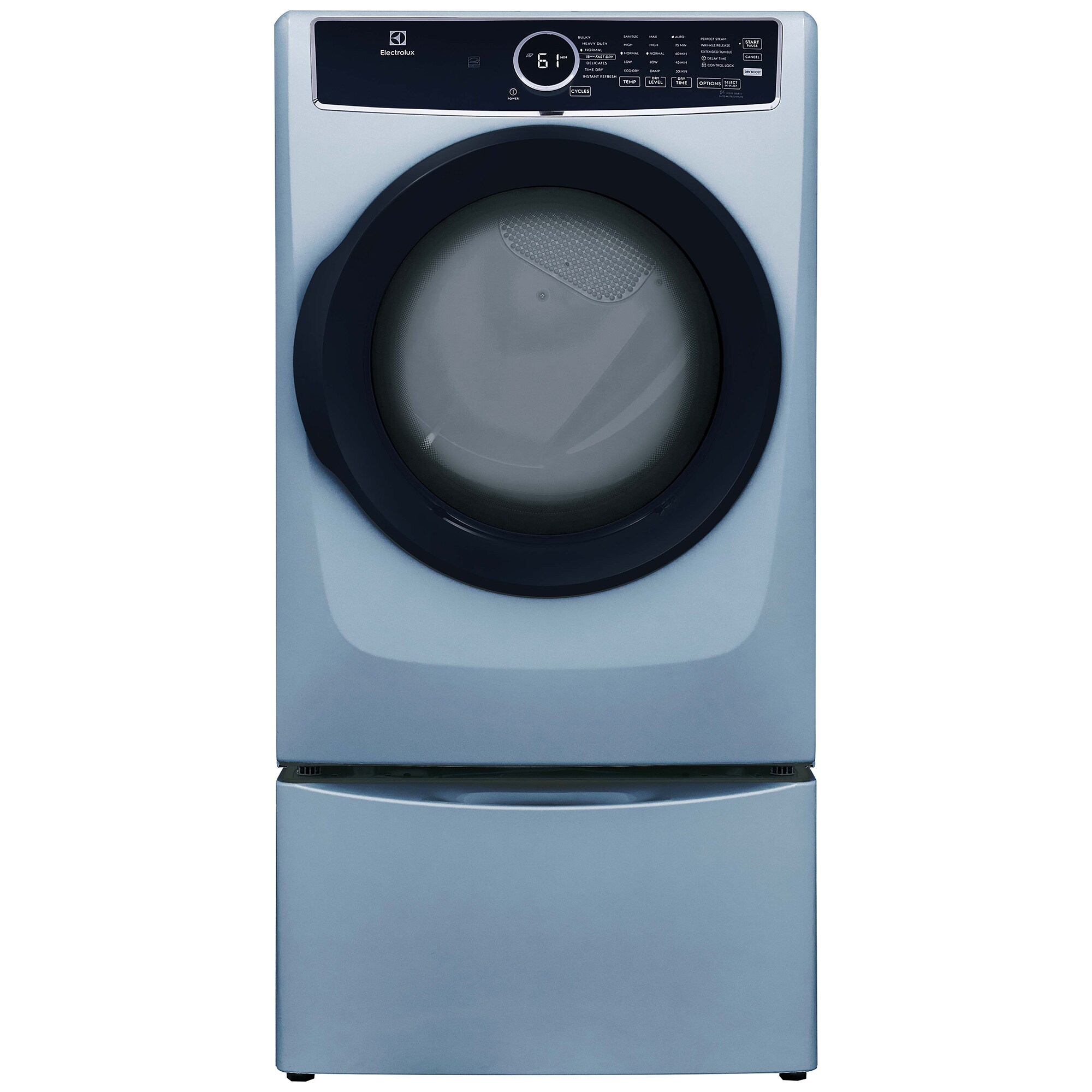 Electrolux 400 Series 27 in. 8.0 cu. ft. Stackable Electric Dryer with Luxury-Quiet Sound System, Sanitize Cycle, Steam Cycle & Sensor Dry - Glacier Blue, Glacier Blue, hires