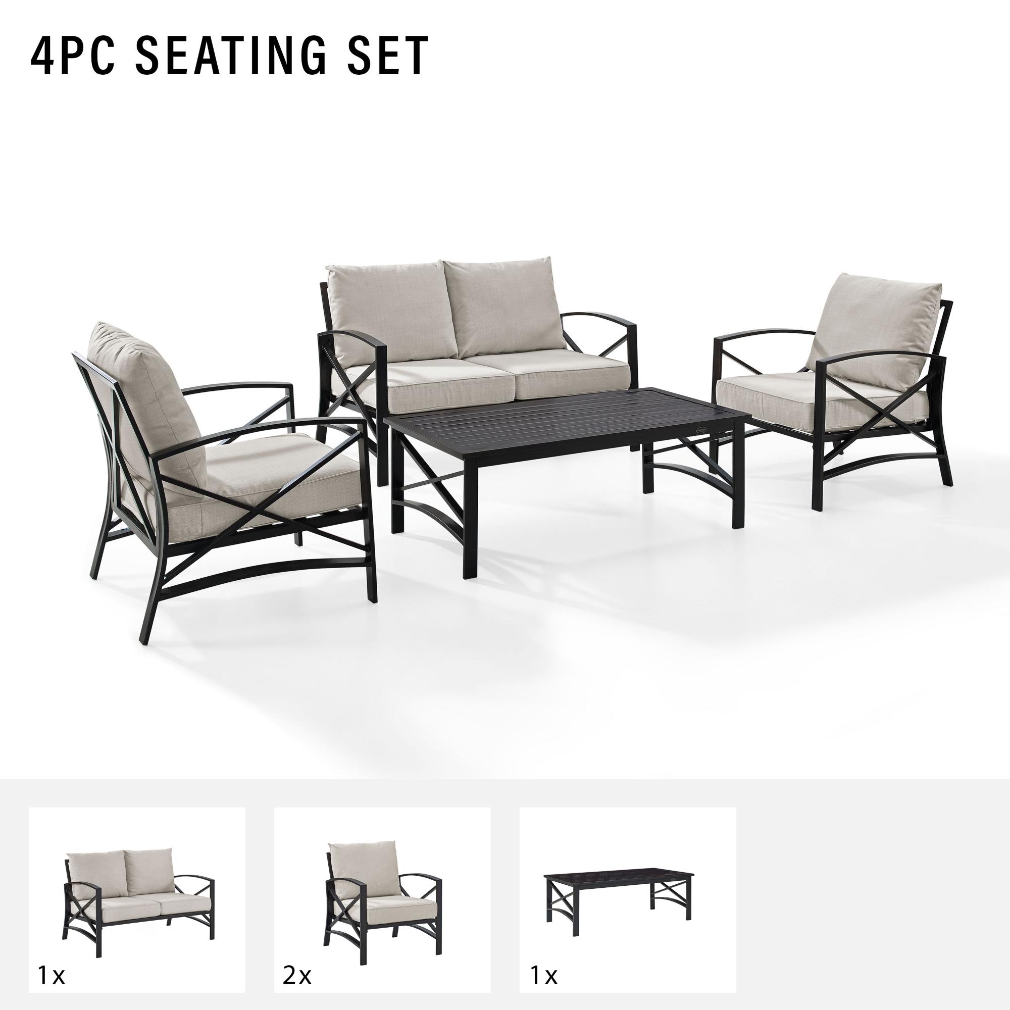 Crosley Kaplan 4-Piece Outdoor Loveseat Patio Furniture Set, Oil Rubbed Bronze with Oatmeal Cushions, , hires
