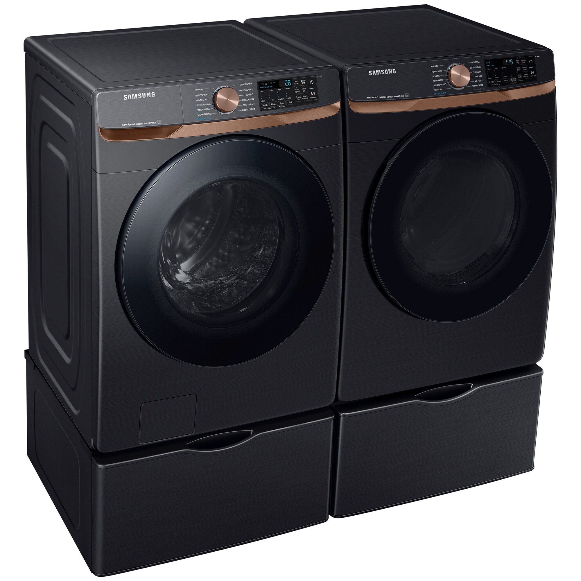 Samsung 27 in. 7.5 cu. ft. Smart Stackable Electric Dryer with Sanitize+, Steam Cycle & Sensor Dry - Brushed Black, Brushed Black, hires