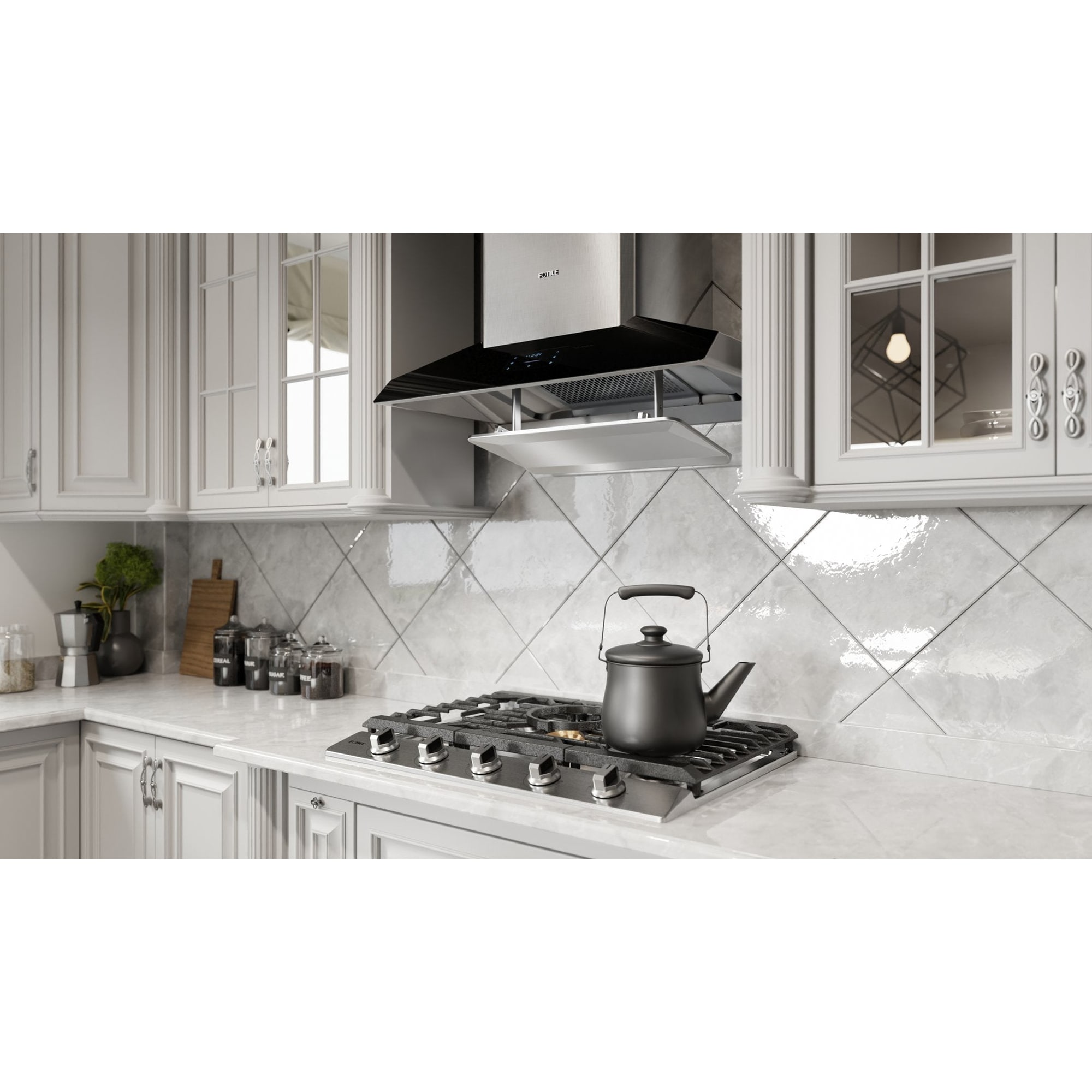 Fotile Perimeter Series 36 in. Chimney Style Range Hood with 2 Speed Settings, 1300 CFM & 1 LED Light - Black, , hires