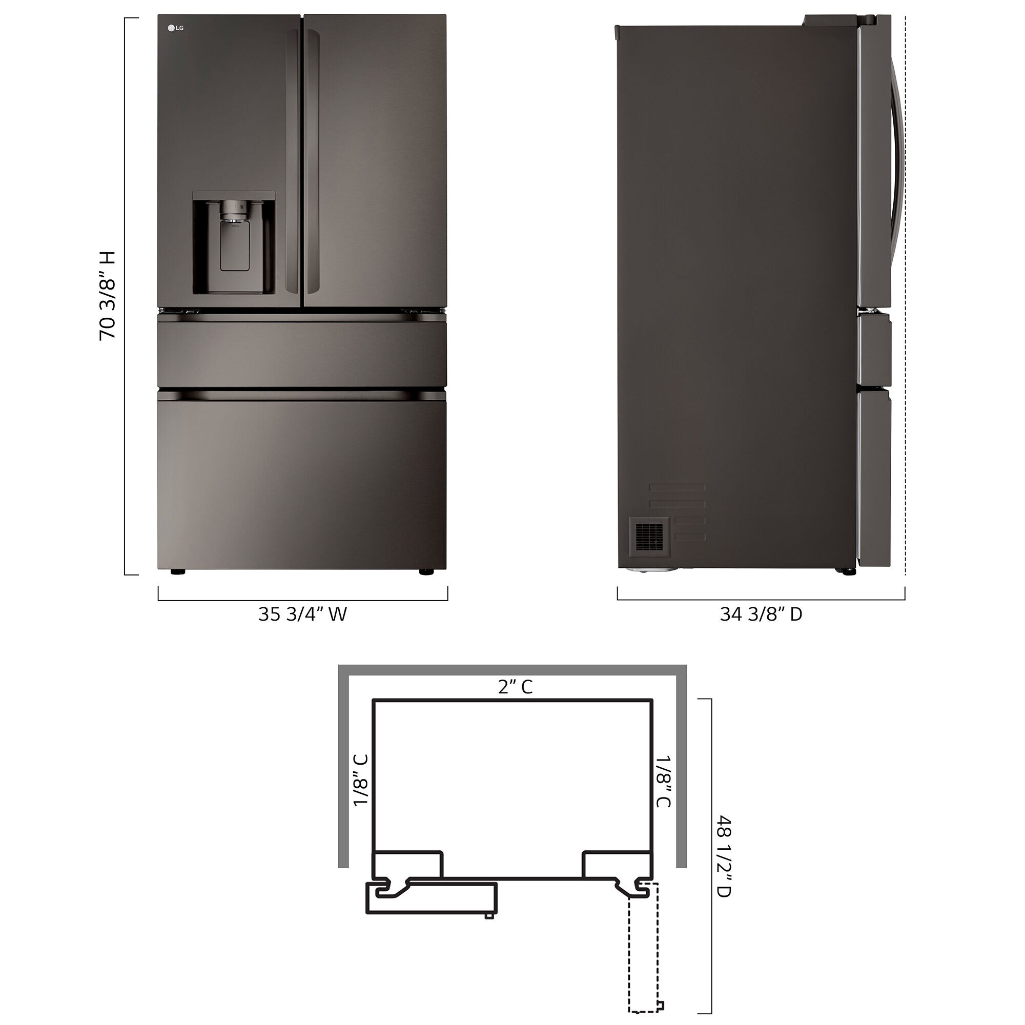 LG 36 in. 28.6 cu. ft. Smart 4-Door French Door Refrigerator with Ice & Water Dispenser - PrintProof Black Stainless Steel, PrintProof Black Stainless Steel, hires