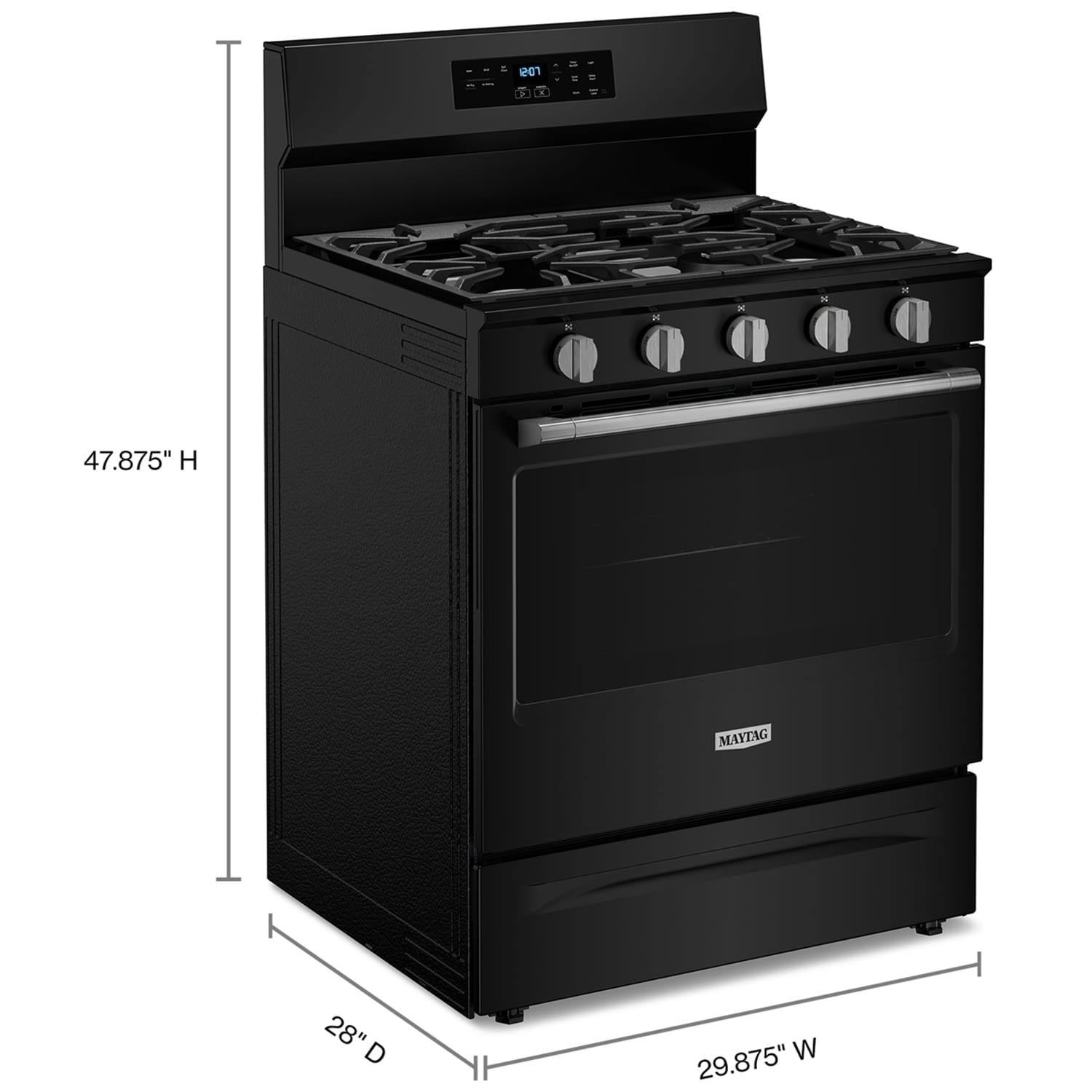 Maytag 30 in. 5 cu. ft. Air Fry Standard Convection Gas Range with 5 Sealed Burners - Black, Black, hires
