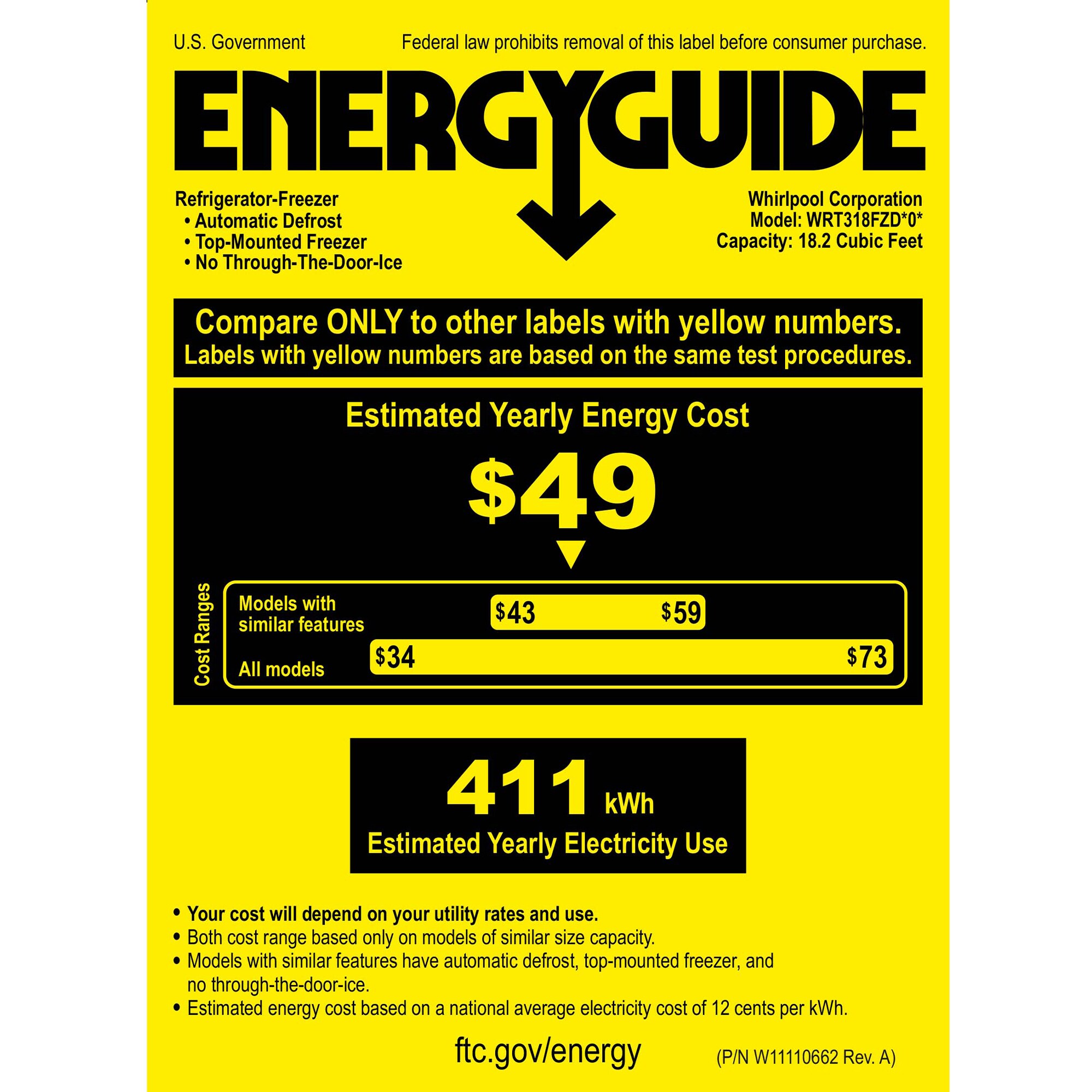 Whirlpool 30 in. 18.2 cu. ft. Top Freezer Refrigerator - Black, Black, hires