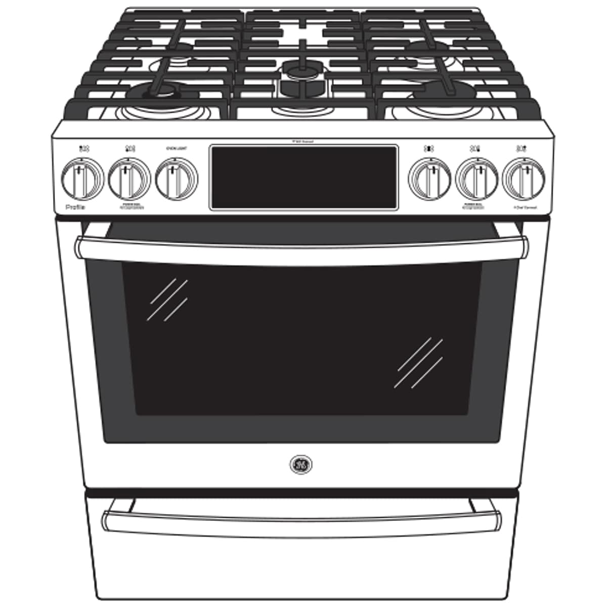 GE Profile 30 in. 5.7 cu. ft. Smart Air Fry True European Convection Slide-In Dual Fuel Range with 5 Sealed Burners, Grill & Griddle - Fingerprint Resistant Stainless, , hires