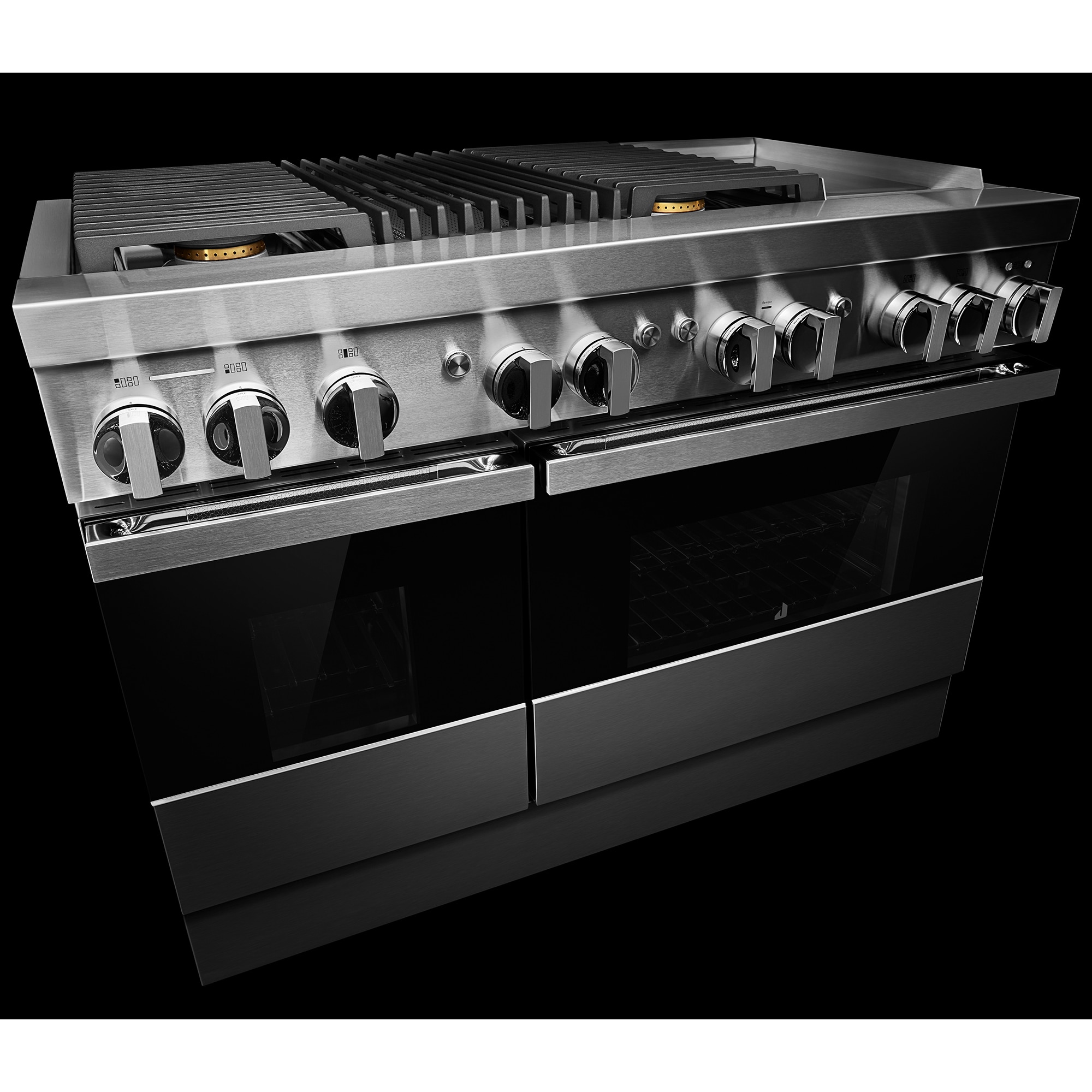 JennAir Noir Series 48 in. 6.3 cu. ft. Smart True European Convection Double Oven Dual Fuel Range with 4 Sealed Burners, Grill & Griddle - Stainless Steel, , hires
