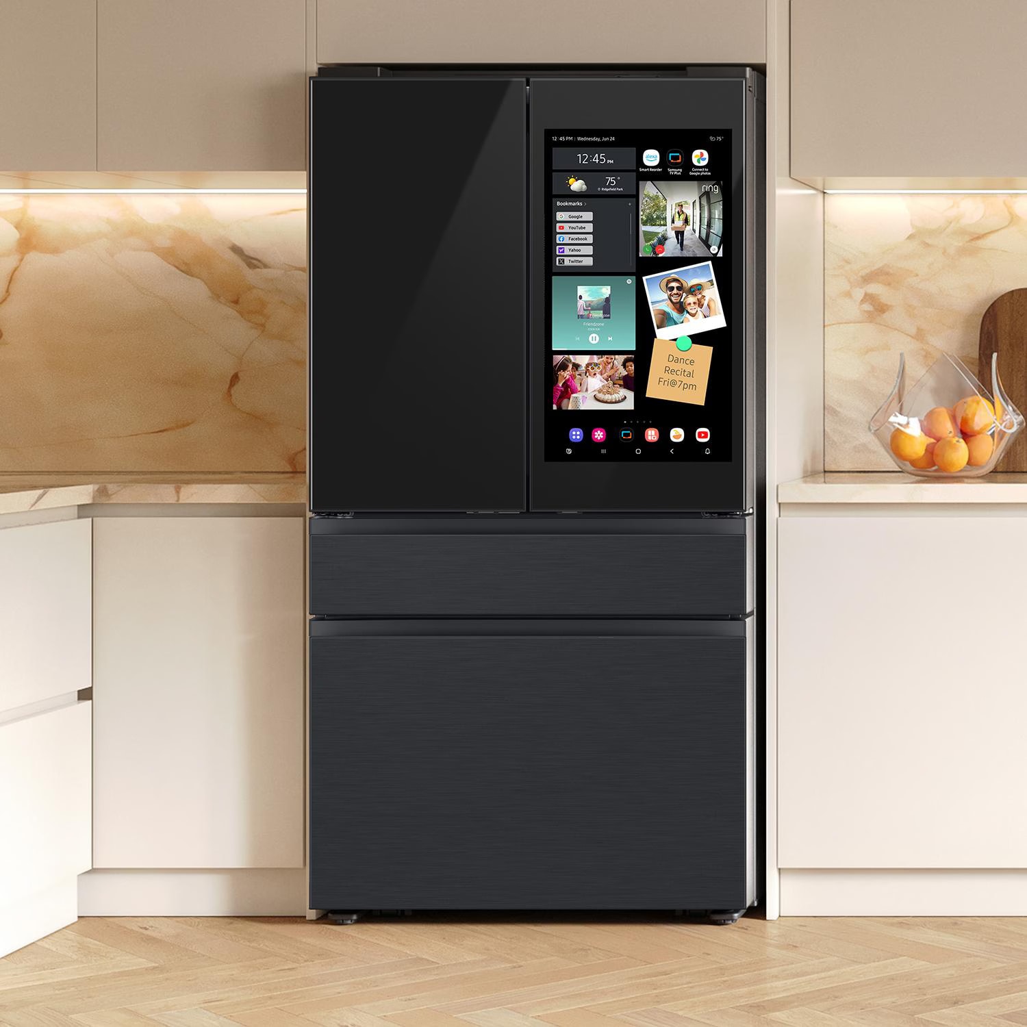 Samsung Bespoke 36 in. 28.6 cu. ft. Smart 4-Door French Door Refrigerator with AI Family Hub+, Beverage Center & Internal Water Autofill Pitcher - Charcoal Glass & Matte Black, , hires