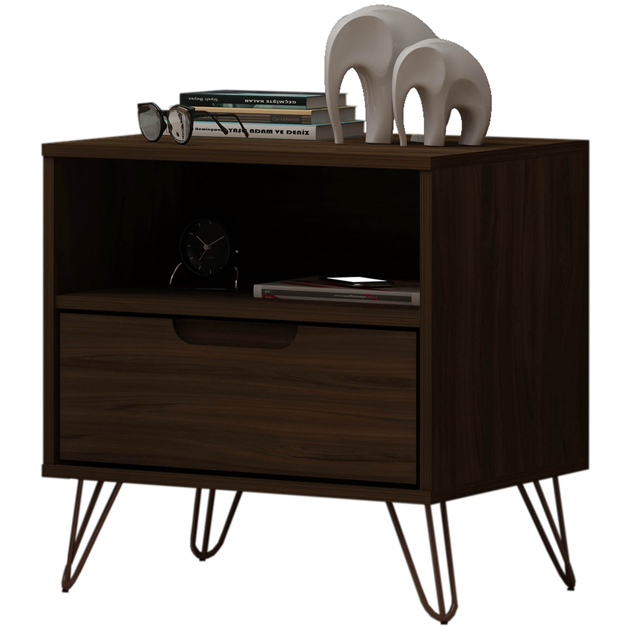 Manhattan Comfort Rockefeller MidCentury Modern 1Drawer Nightstand