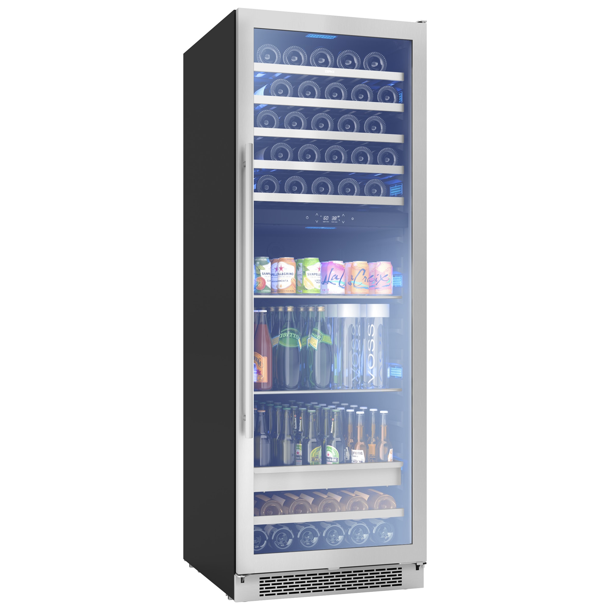 Zephyr Presrv Series 24 in. Wine Cooler with Wood Racks, Dual Temperature Zones & 59 Bottle Capacity - Stainless Steel, , hires