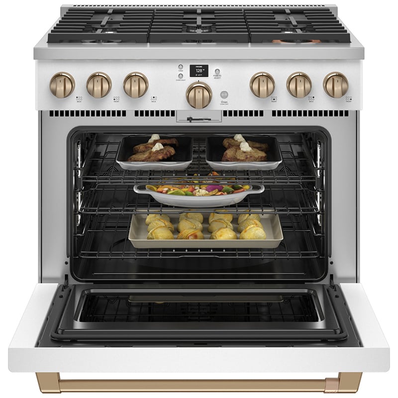Cafe 36 in. 5.7 cu. ft. Smart Air Fry True European Convection Dual Fuel Range with 6 Sealed Burners - Matte White, Matte White, hires