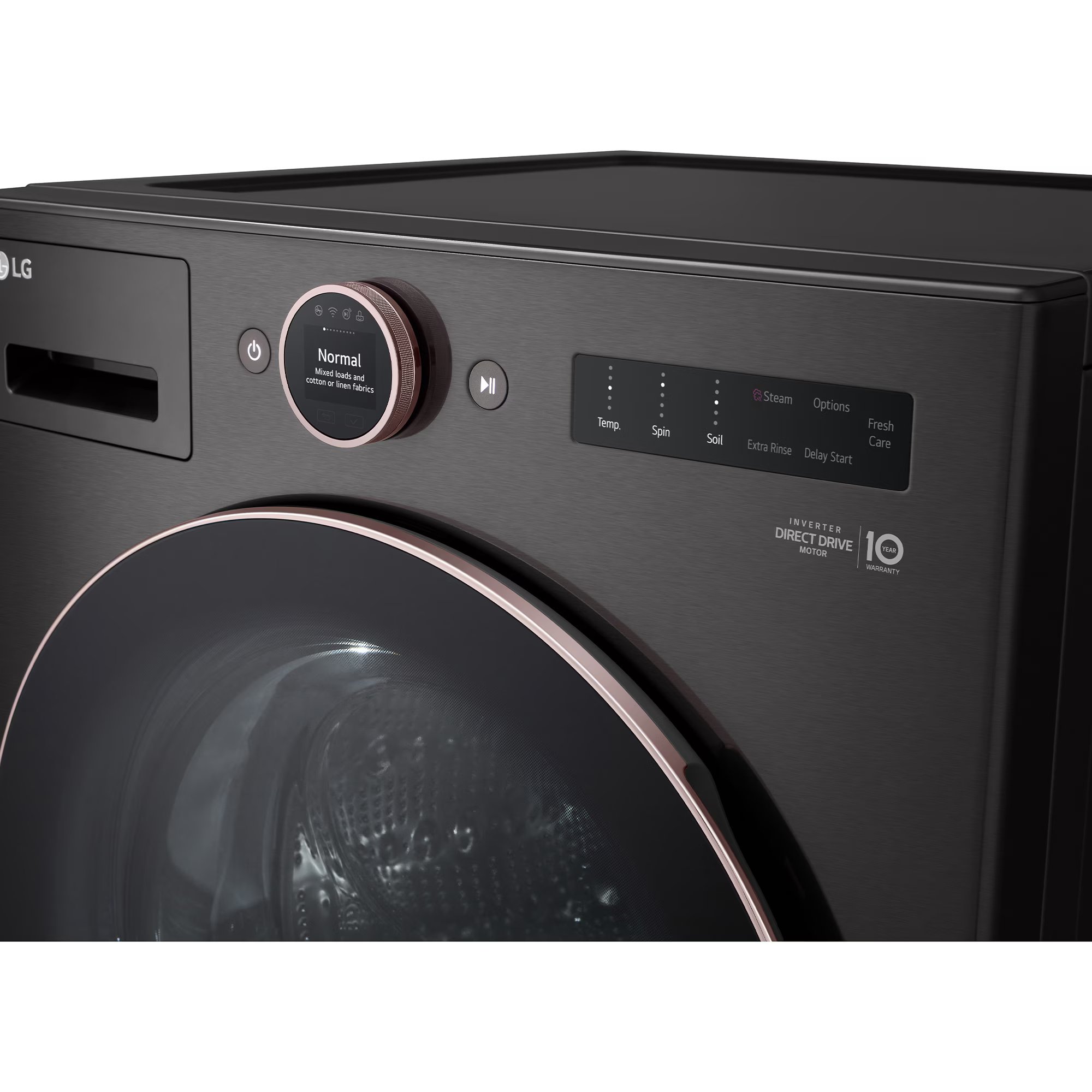 LG 27 in. 5.0 cu. ft. Smart Stackable Front Load Washer with AI DD Built-In Intelligence, TurboWash 360 Technology, Allergiene, Sanitize & Steam Wash Cycle - Black, Black Steel, hires