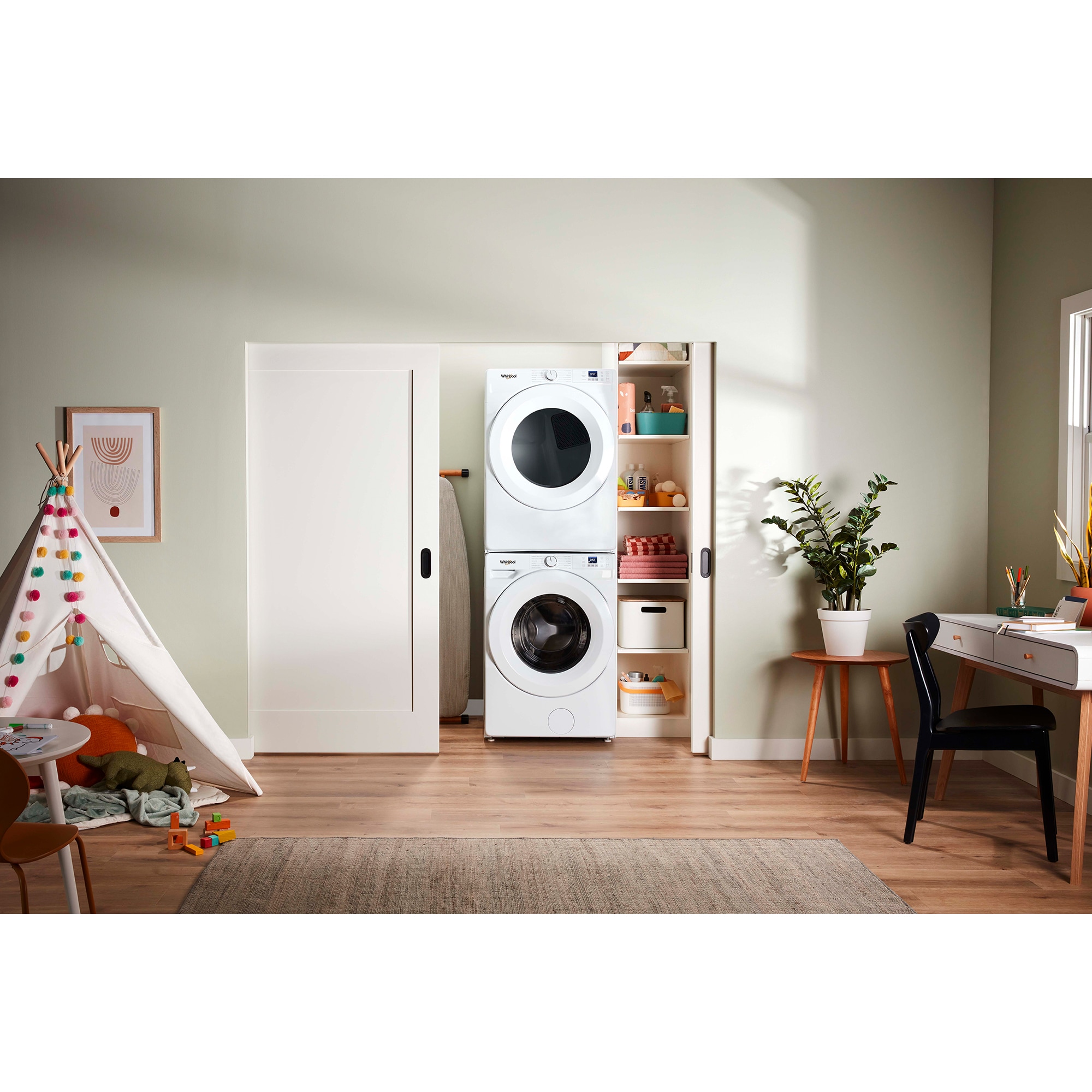 Whirlpool 27 in. 7.4 cu. ft. Stackable Electric Dryer with Quick Dry Cycle & Sanitize Cycle - White, , hires
