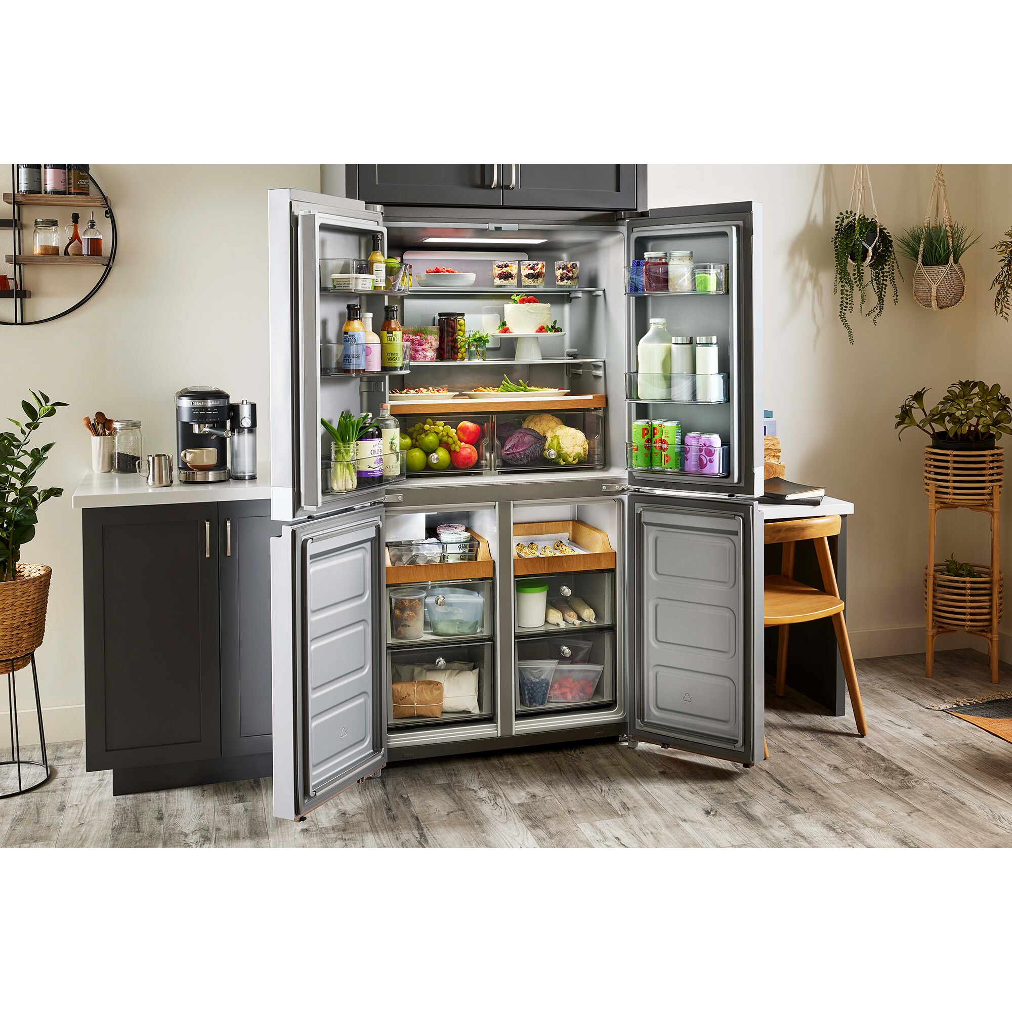 KitchenAid 36 in. 19.4 cu. ft. Counter Depth 4-Door French Door Refrigerator with Ice Maker - Stainless Steel, , hires
