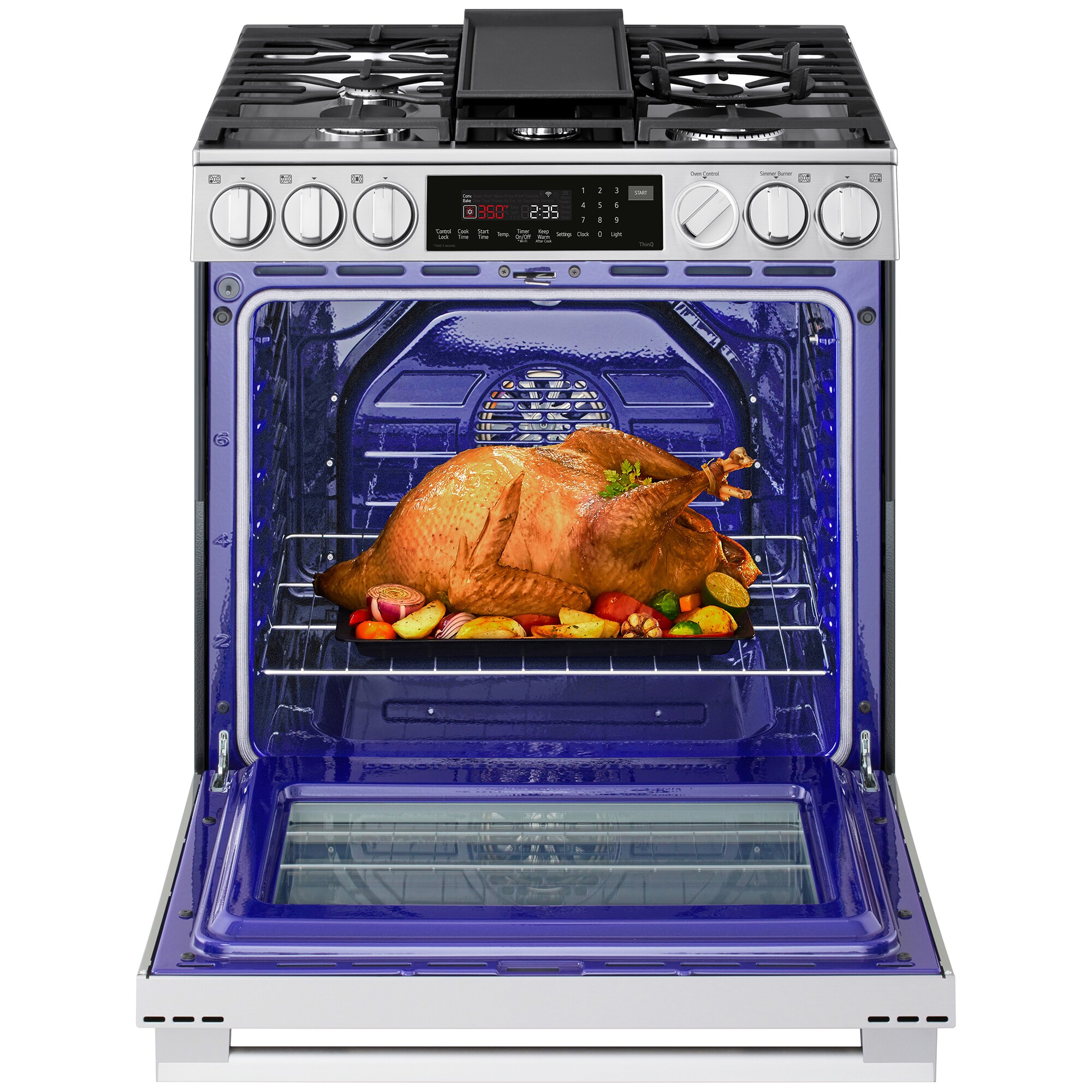 LG 30 in. 6.3 cu. ft. Smart Air-Fry True European Convection Slide-In Gas Range with 5 Sealed Burners & Griddle - PrintProof Stainless Steel, , hires