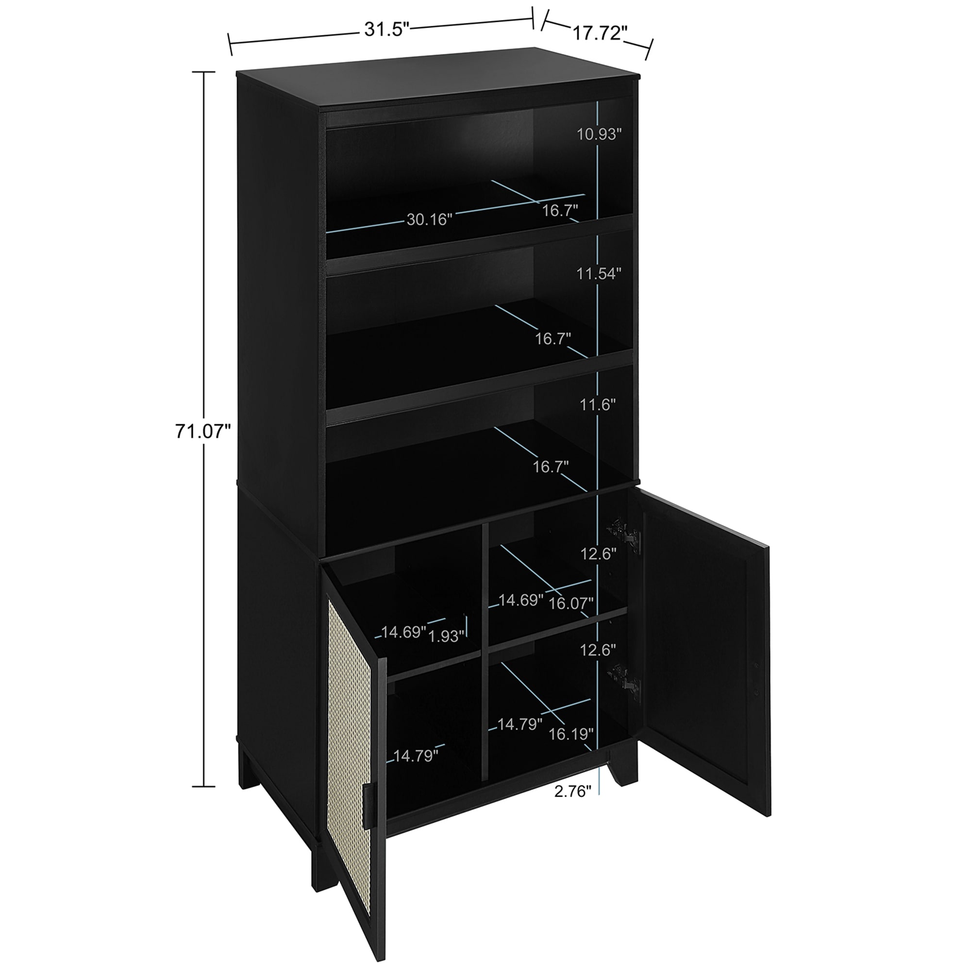 Manhattan Comfort Sheridan Modern Cane Bookcase with Adjustable Shelves - Black, , hires