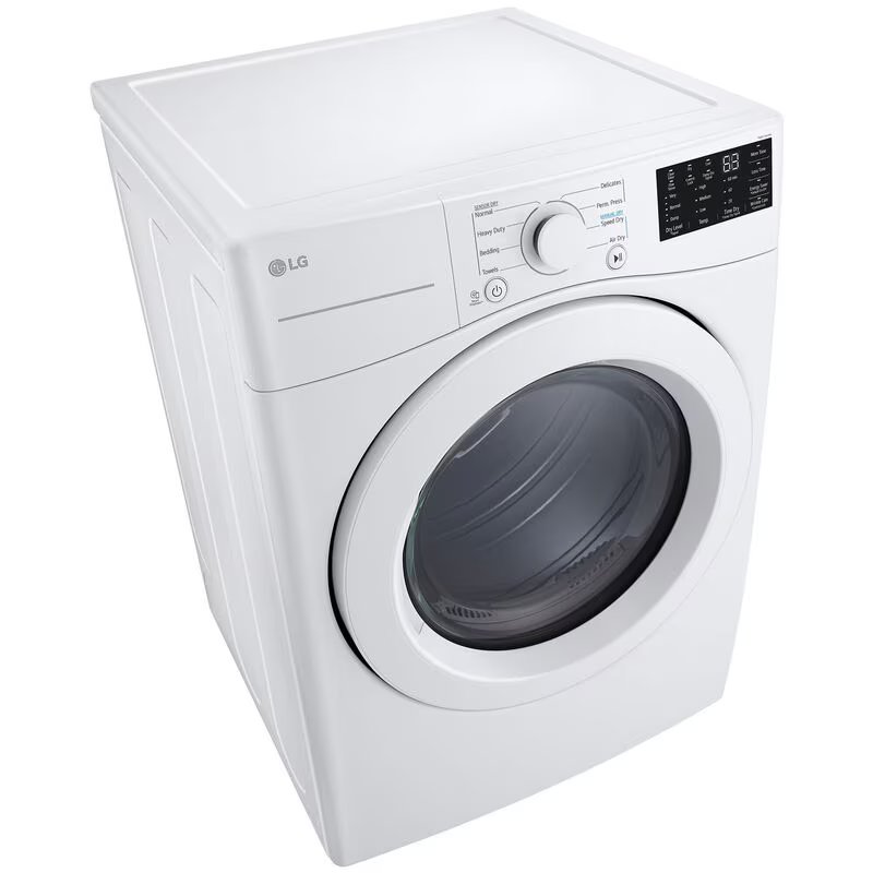 LG 27 in. 7.4 cu. ft. Stackable Electric Dryer with FlowSense Duct Clogging Indicator & Sensor Dry - White, White, hires