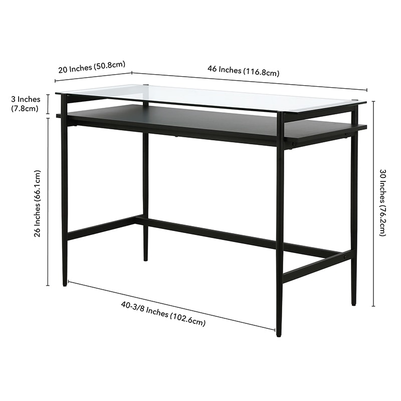 Hudson & Canal Computer Desk/Workcenter OF0645 - Black Metal and Glass, , hires