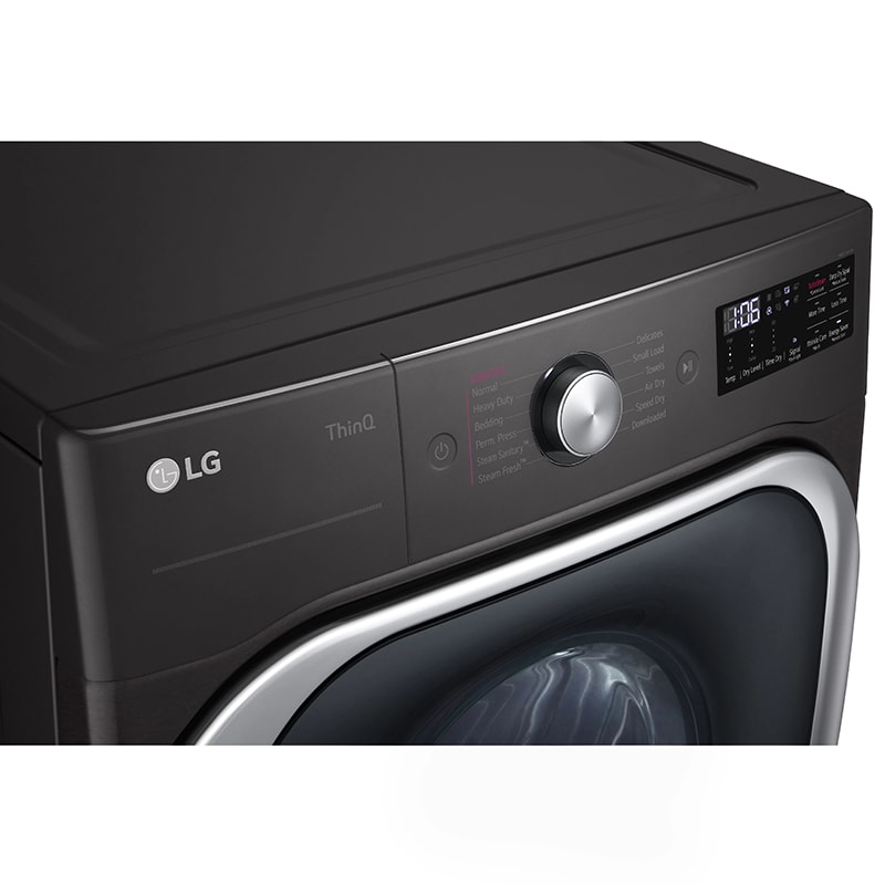 LG 29 in. 9.0 cu. ft. Smart Stackable Electric Dryer with Built-In Intelligence, TurboSteam Technology & Sensor Dry - Black Steel, Black Steel, hires