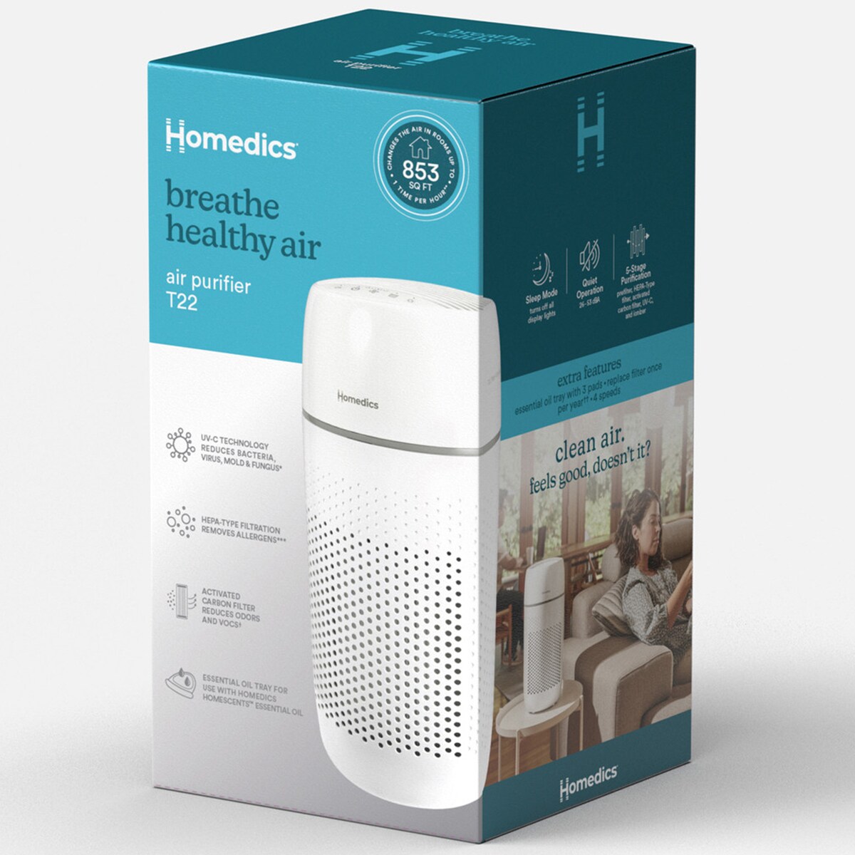 HOMEDICS Medium Room Tower Air Purifier T22 - White, , hires