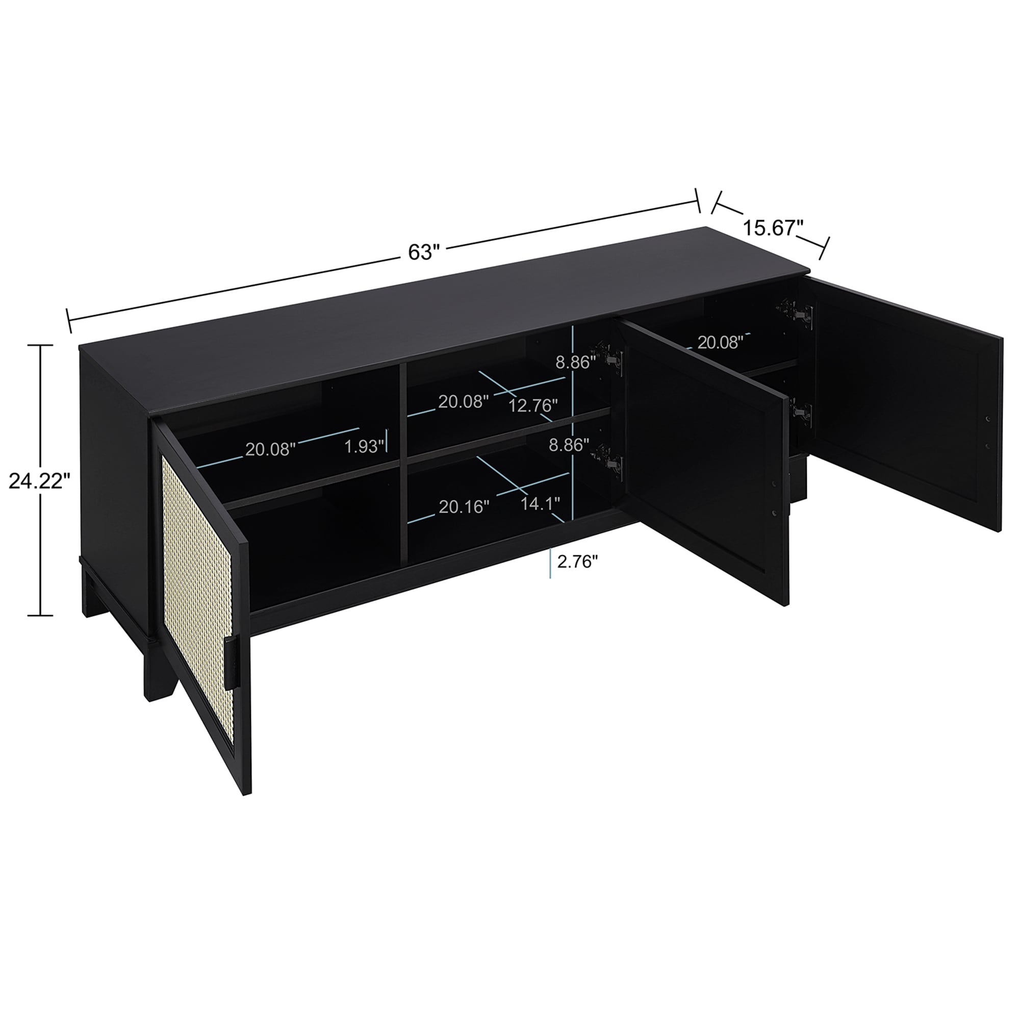 Manhattan Comfort Sheridan 62.99 inch Modern Cane TV Stand - Black, Black, hires