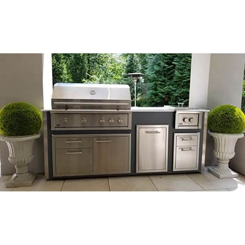 XO Barbeque Outdoor Kitchen Island for 42" Grill with White Carrera-Style Quartz Surface Top & Welded Steel Interior Frame: Appliances and AccessoriesNot Included - Black, , hires