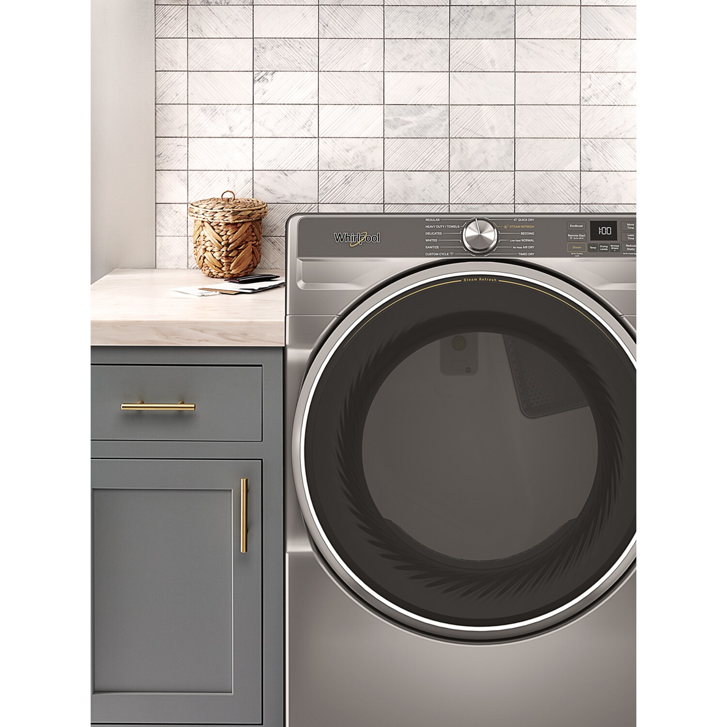 Whirlpool 27 in. 7.4 cu. ft. Smart Stackable Electric Dryer with Sensor Dry, Sanitize & Steam Cycle - Silver, Silver, hires