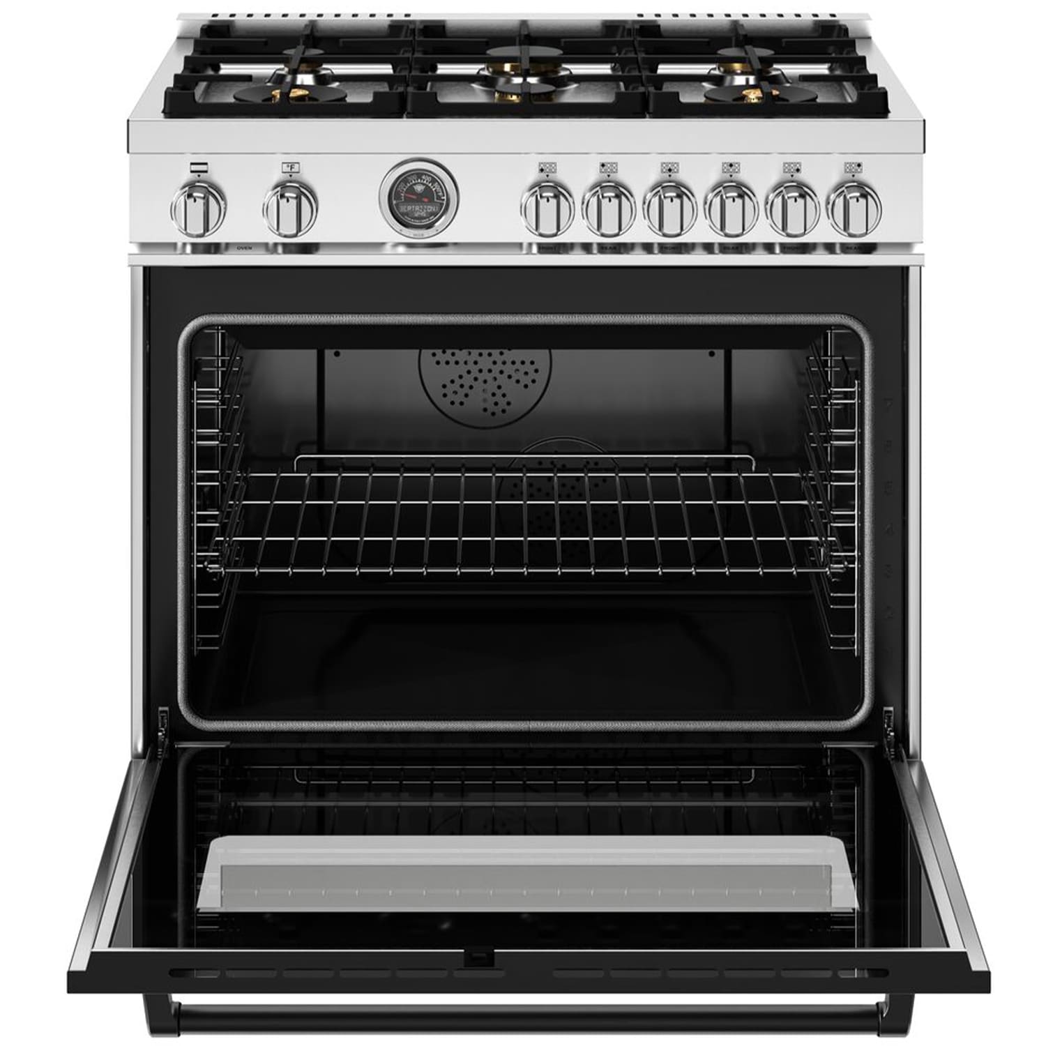 Bertazzoni Master Series 36 in. 5.7 cu. ft. Air Fry Dual Convection Dual Fuel Range with 6 Sealed Burners & Griddle - Stainless Steel, , hires