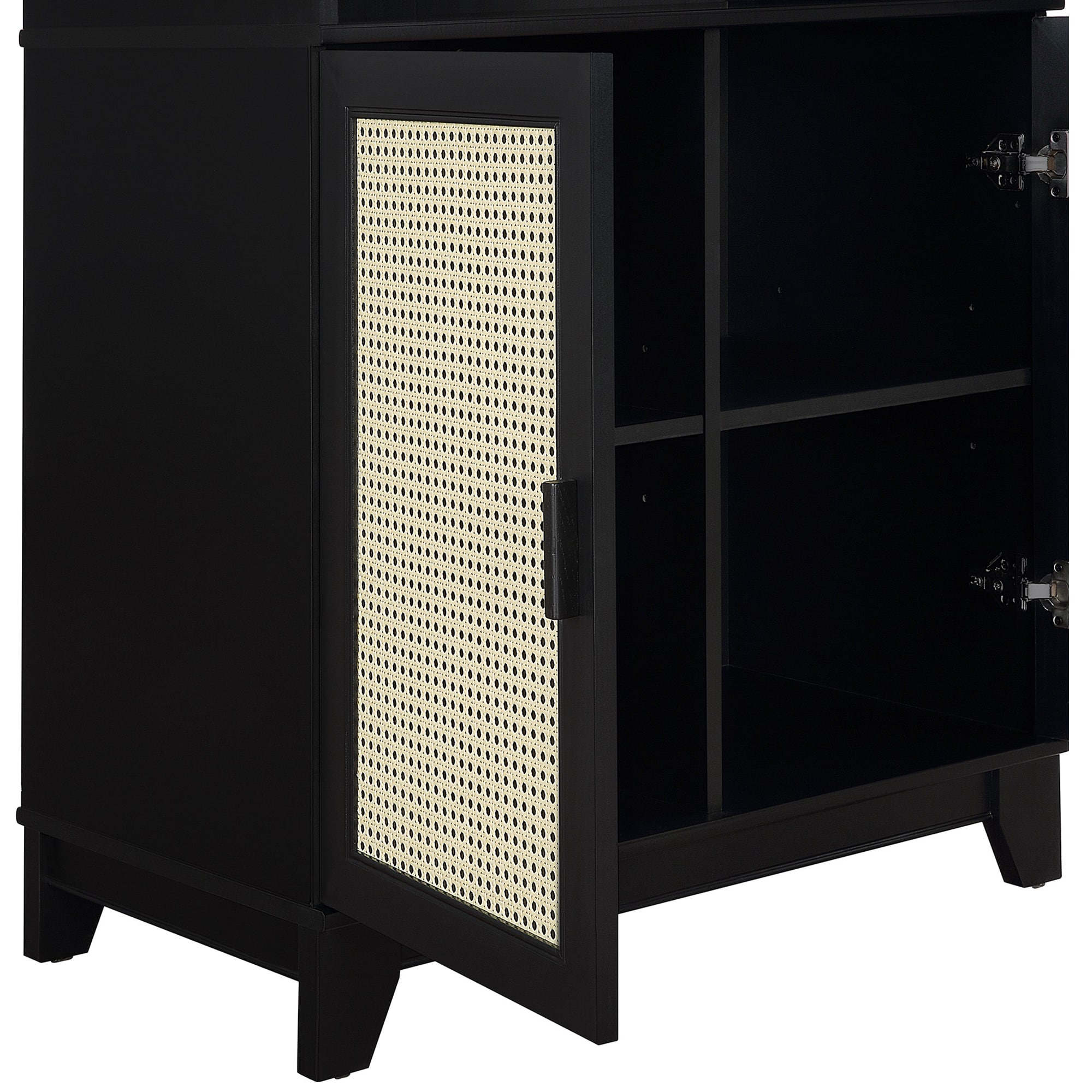 Manhattan Comfort Sheridan Modern Cane Bookcase with Adjustable Shelves - Black, , hires