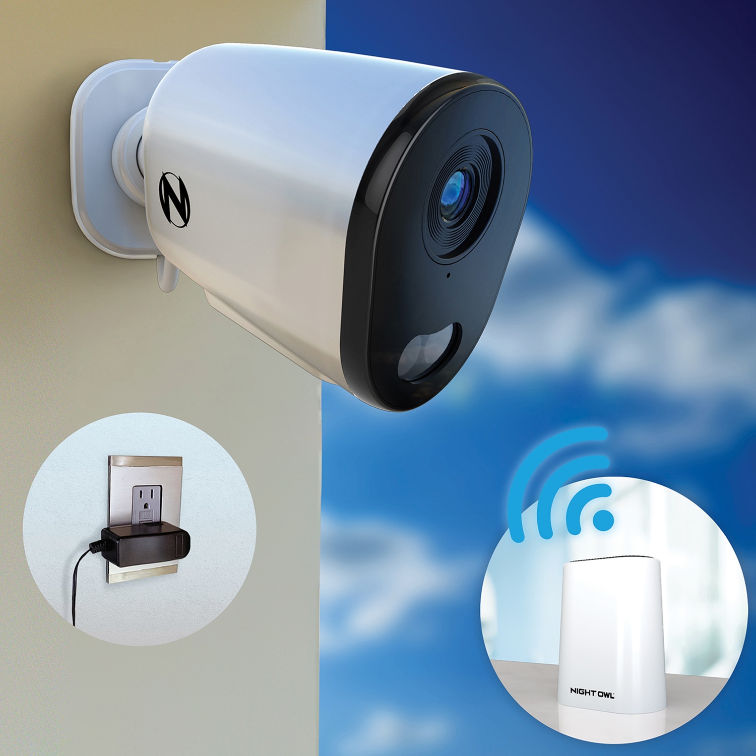 Night Owl - 8-Channel, 4-Camera Indoor/Outdoor Plug-In Wi-Fi IP 4K 64GB Security System - White - White, , hires