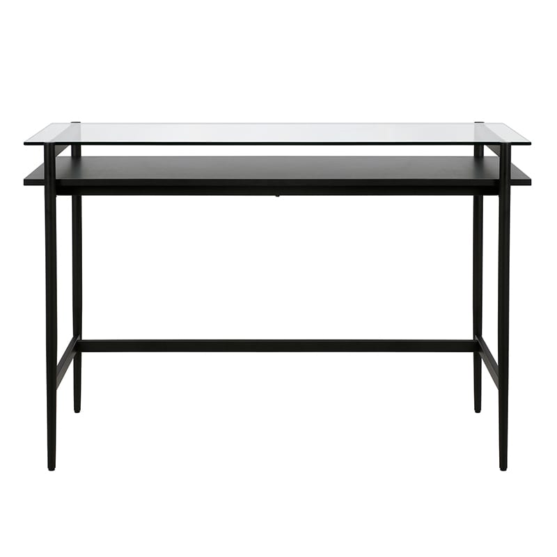 Hudson & Canal Computer Desk/Workcenter OF0645 - Black Metal and Glass, , hires