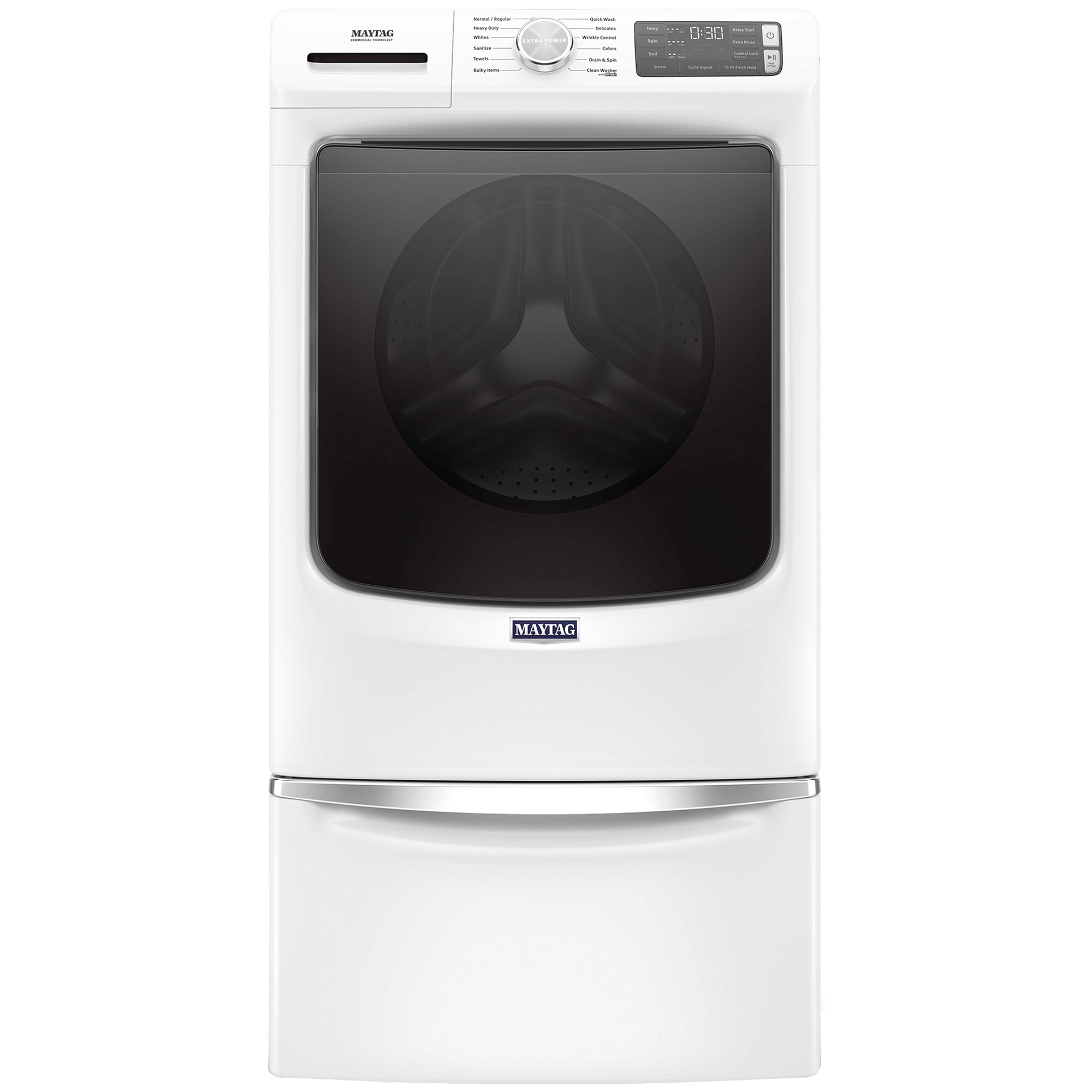 Maytag 27 in. 4.8. cu. ft. Stackable Front Load Washer with Extra Power, 16-Hr Fresh Hold Option, Sanitize & Steam Wash Cycle - White, White, hires