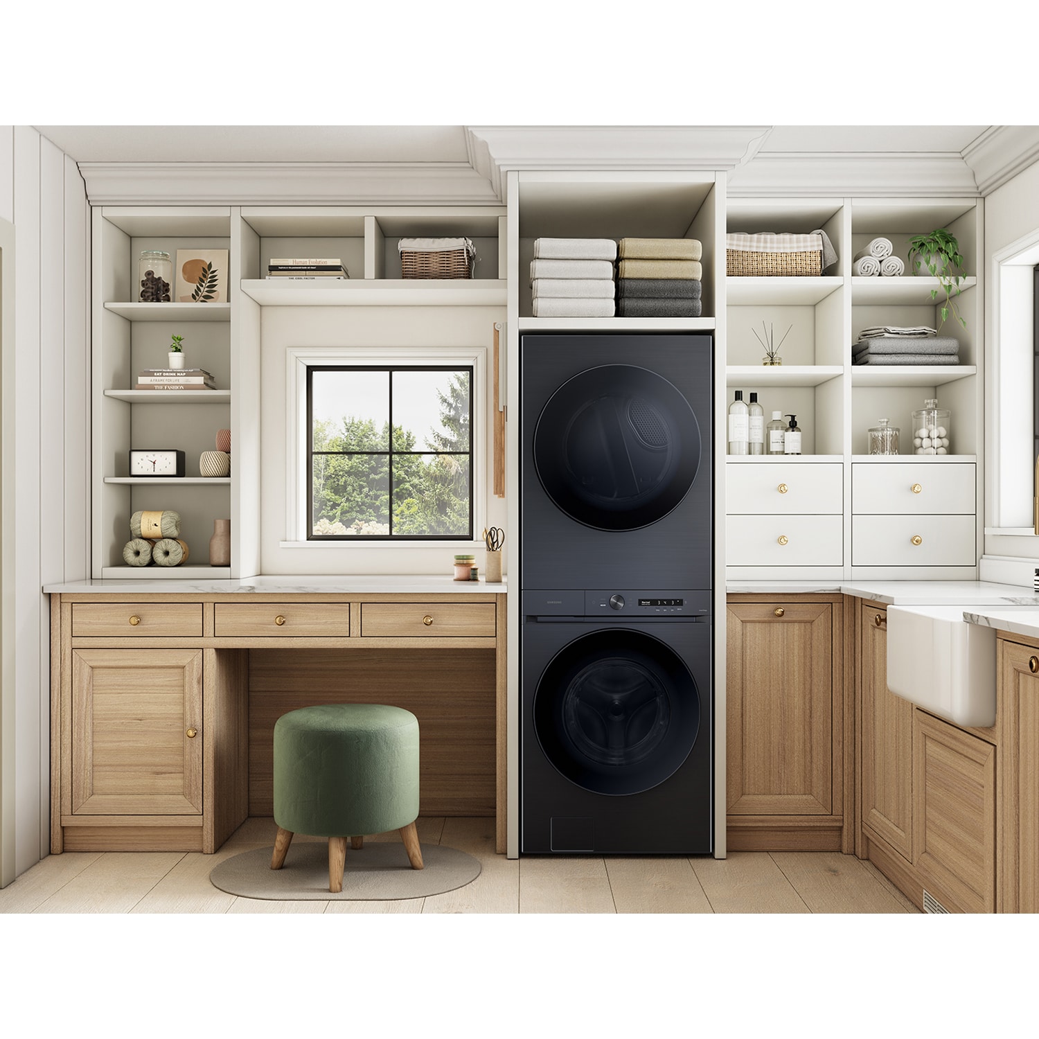 Samsung Bespoke 27 in. 4.6 cu. ft. Smart Electric Front Load Laundry Center with AI OptiWash, Sensor Dry, Sanitize & Steam Cycle - Brushed Black, , hires