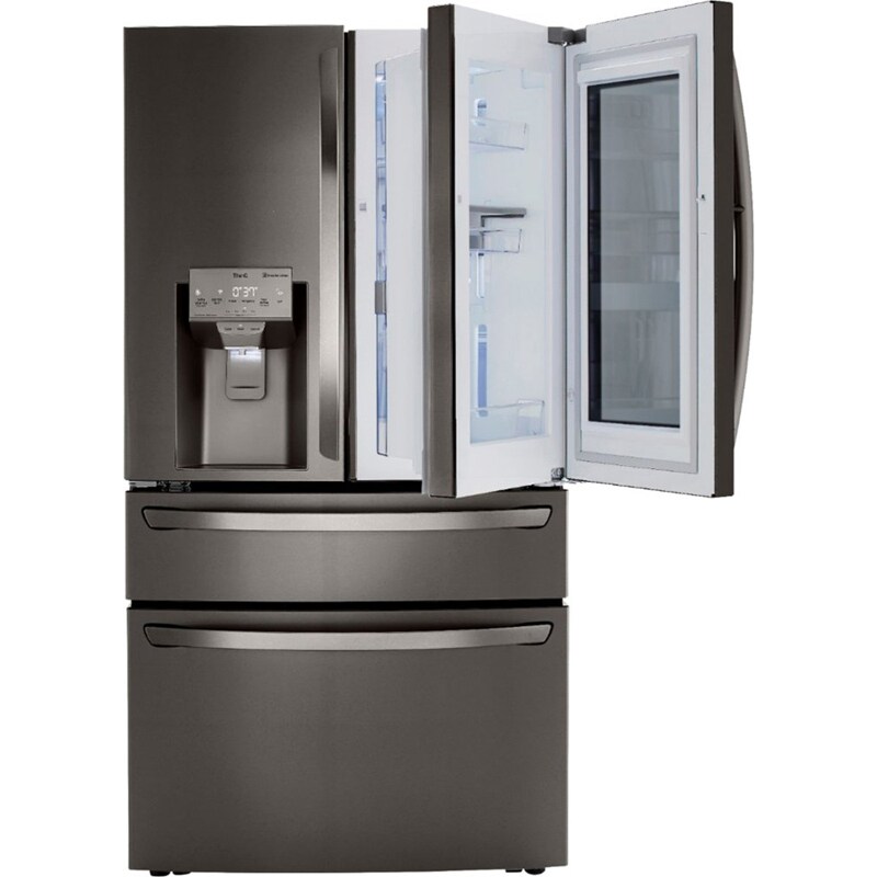 LG InstaView 36 in. 22.5 cu. ft. Smart Counter Depth 4-Door French Door Refrigerator with Ice & Water Dispenser - PrintProof Black Stainless Steel, PrintProof Black Stainless Steel, hires