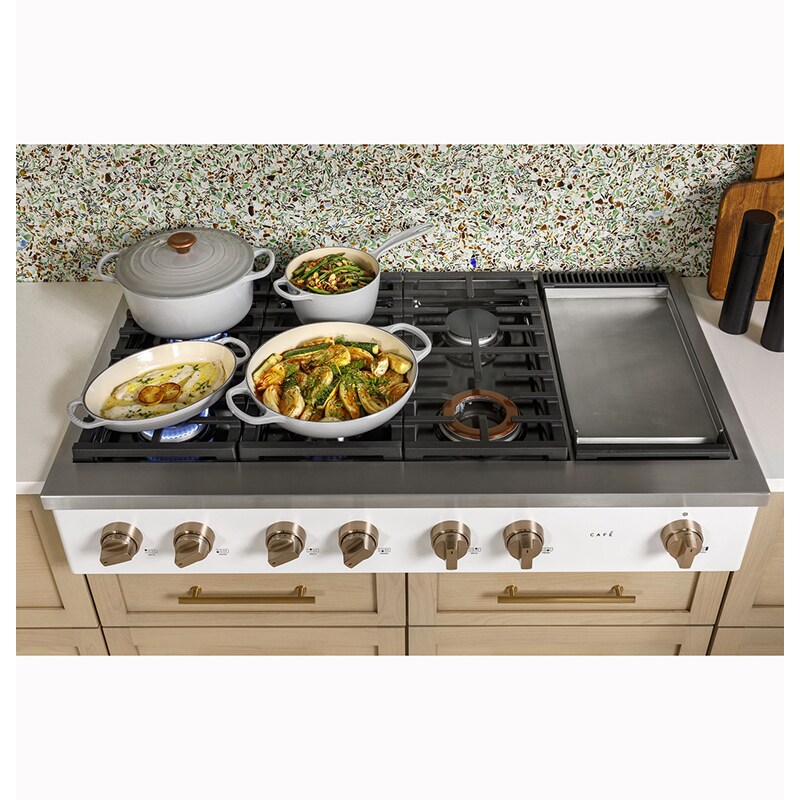 Cafe 48 in. 6-Burner Natural Gas Rangetop with Griddle, Simmer Burner & Power Burner - Matte Black, Matte Black, hires
