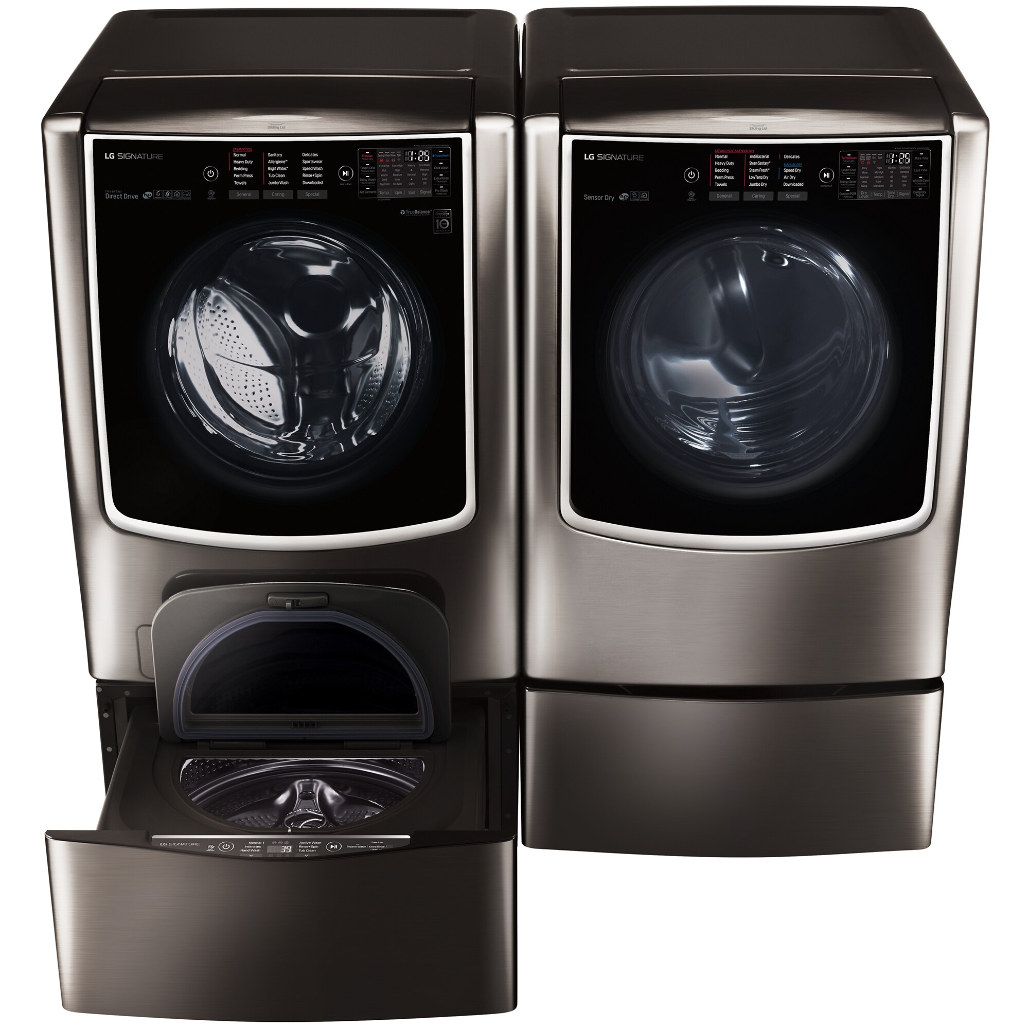 LG Signature 30 in. 5.8 cu. ft. Smart Front Load Washer with Sanitize Cycle, Steam Wash & Self Clean - Black Stainless Steel, , hires