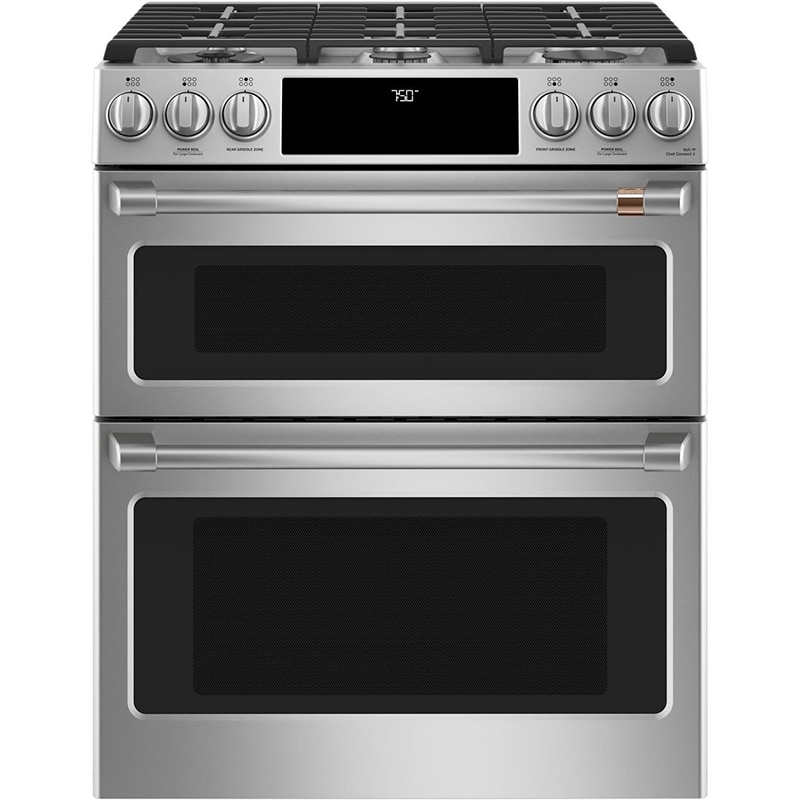 Cafe 30 in. 6.7 cu. ft. Smart Air Fry True European Convection Double Oven Slide-In Gas Range with 6 Sealed Burners & Griddle - Stainless Steel, Stainless Steel, hires