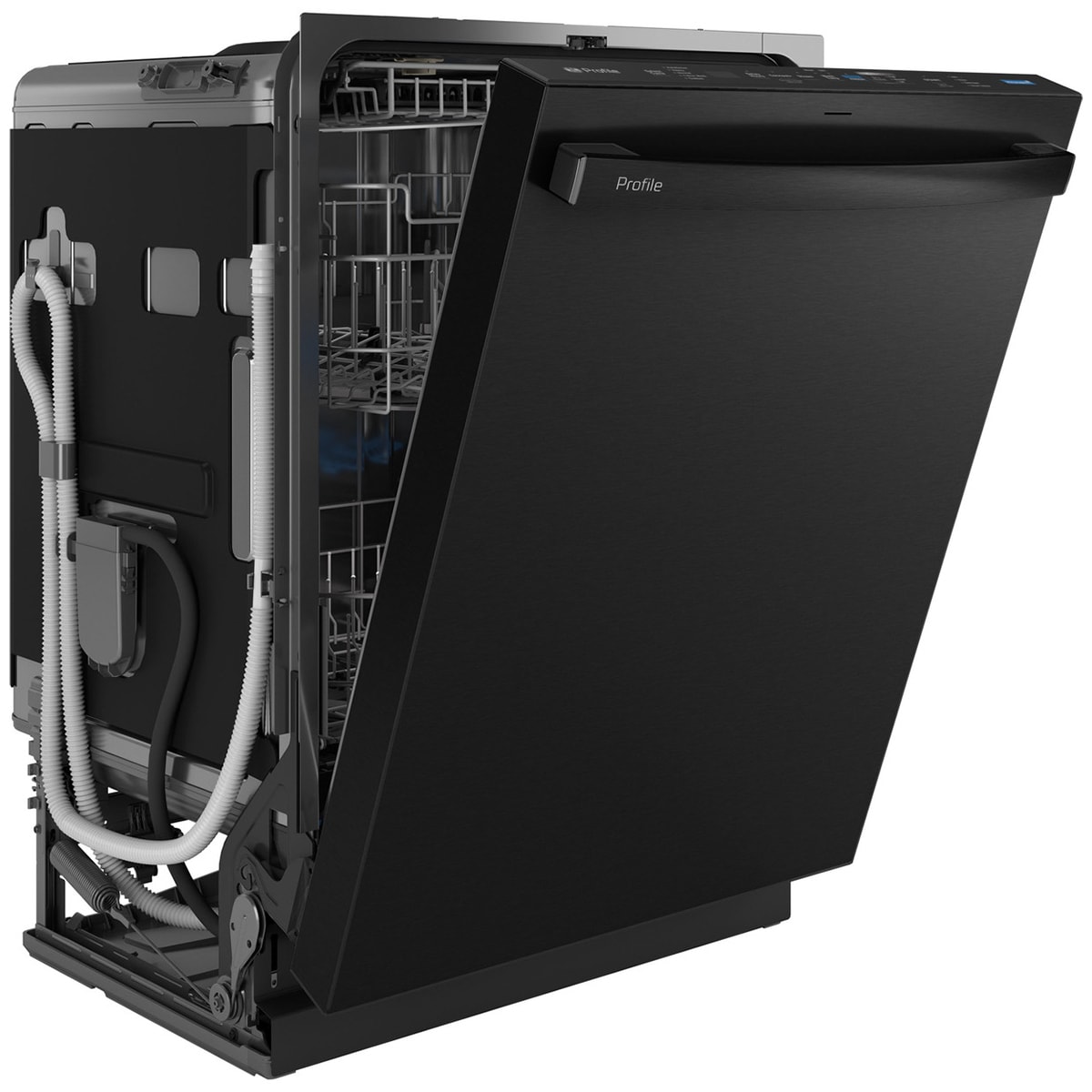 GE Profile 24 in. Top Control Flush-Mount Smart Dishwasher with 39 dBa Sound Level, 3rd-Rack & Twin Turbo Dry Boost - Fingerprint resistant Black Stainless, , hires