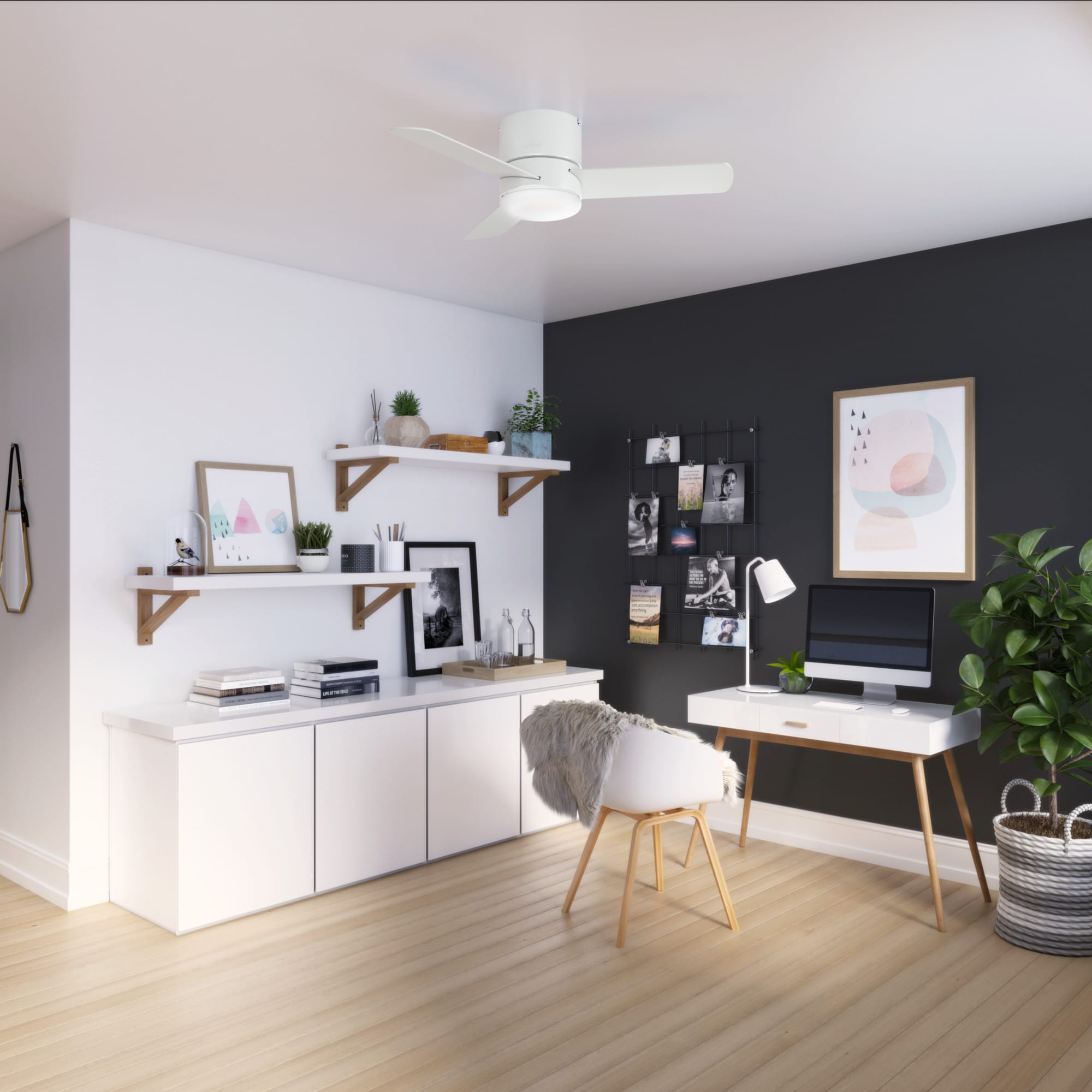 Hunter 44" Minimus Low Profile Ceiling Fan with LED Light Kit and Handheld Remote - Fresh White, White, hires