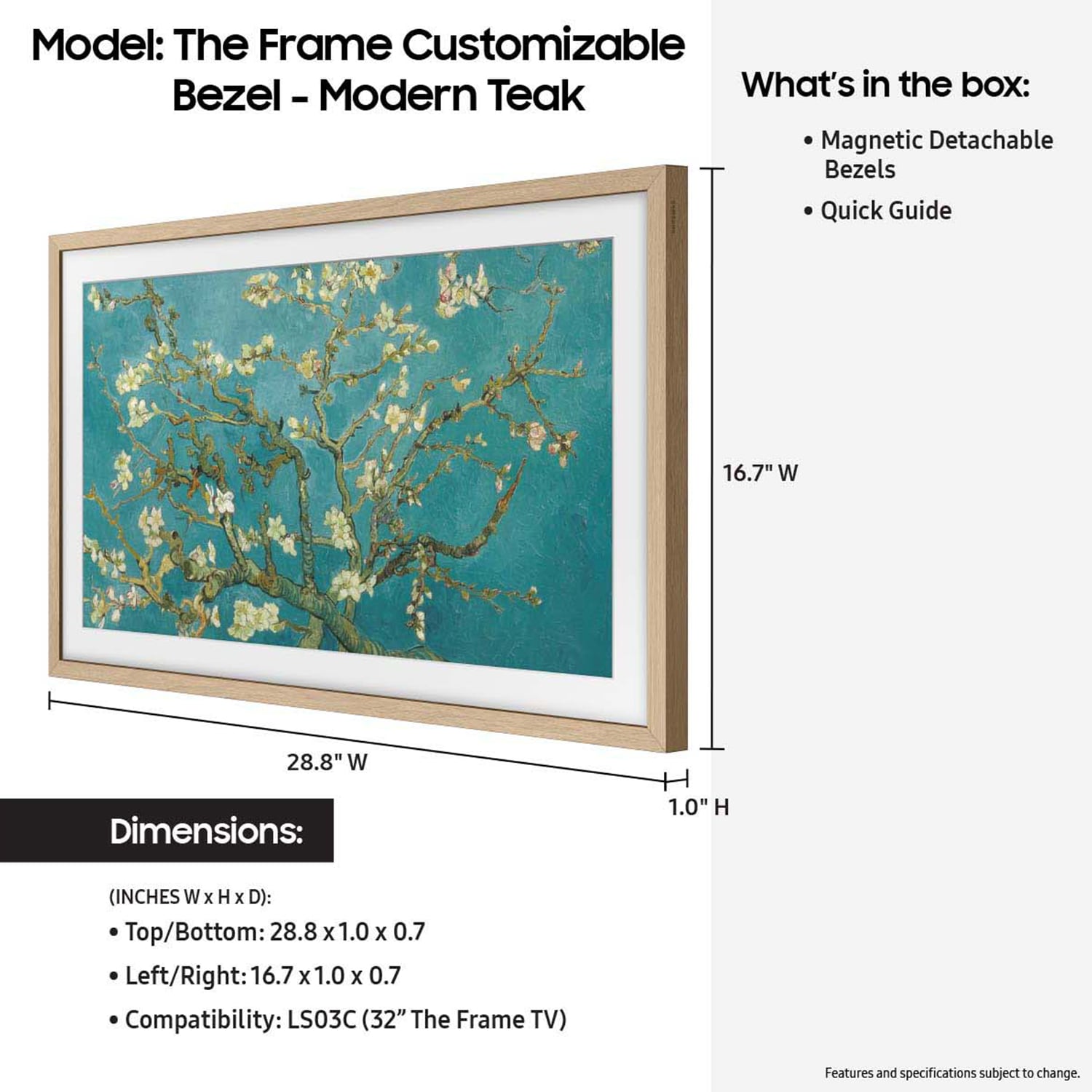 Samsung 32" The Frame Customizable Bezel Compatible with Samsung 2021-2024 The Frame TVs- Teak, , hires